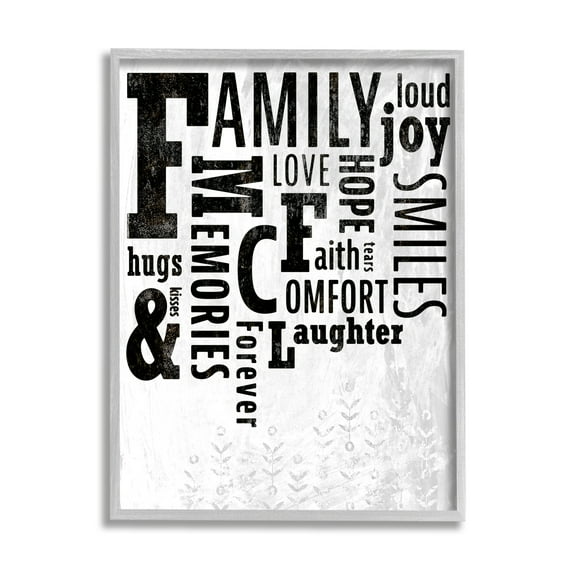 Stupell Industries Family & Memories Typography Arrangement Light Florals Inspirational Painting Gray Framed Art Print Wall Art, 11 x 14