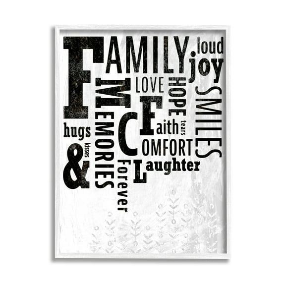 Stupell Industries Family & Memories Typography Arrangement Light Florals Inspirational Painting White Framed Art Print Wall Art, 11 x 14