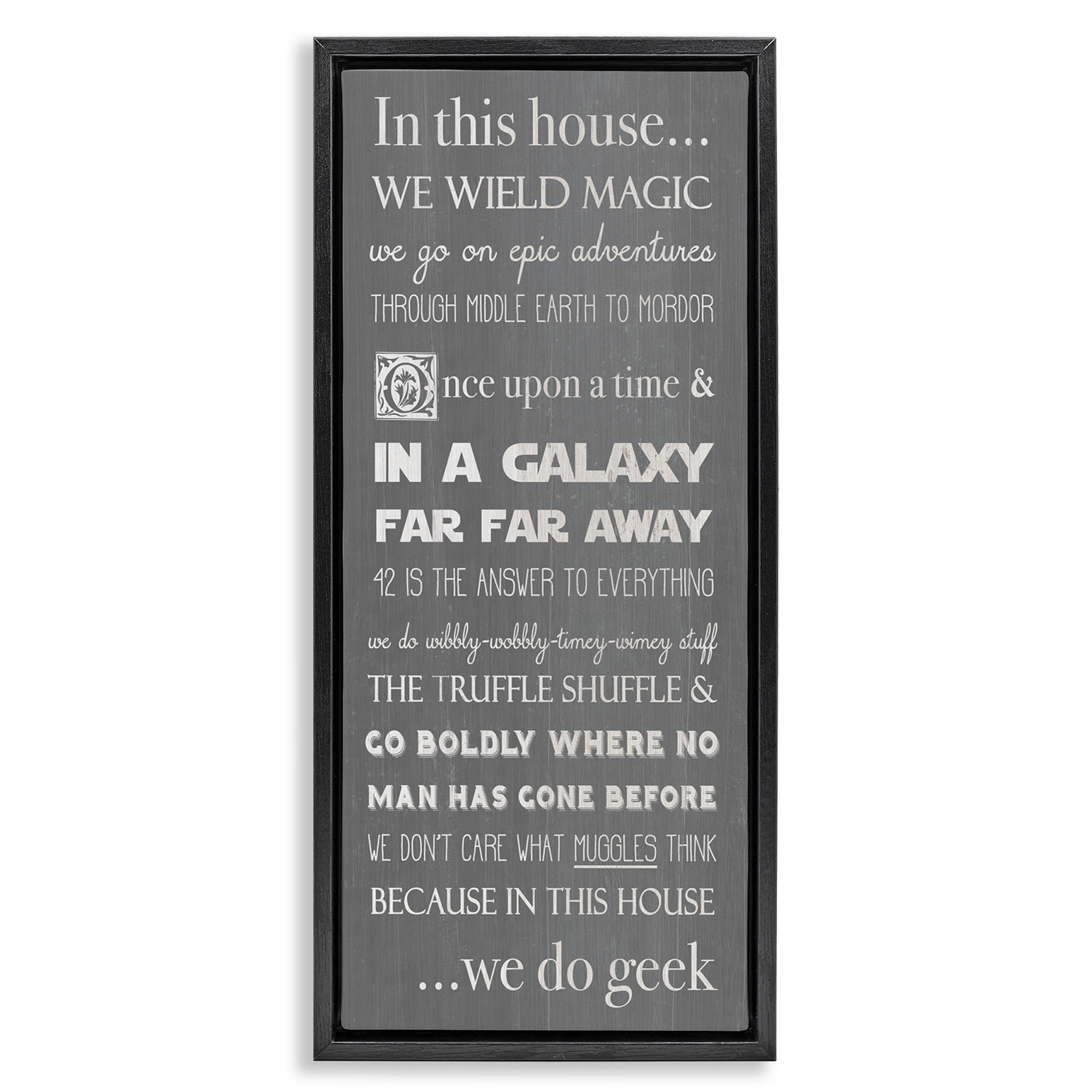 Stupell Industries Family Movie Night Phrases Typography Painting Black Floater Framed Canvas Art Print Wall Art, 11 x 25