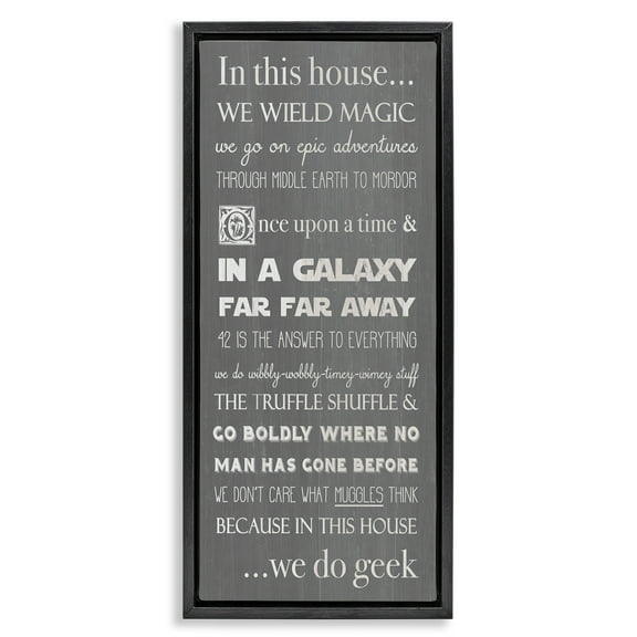 Stupell Industries Family Movie Night Phrases Typography Painting Black Floater Framed Canvas Art Print Wall Art, 11 x 25