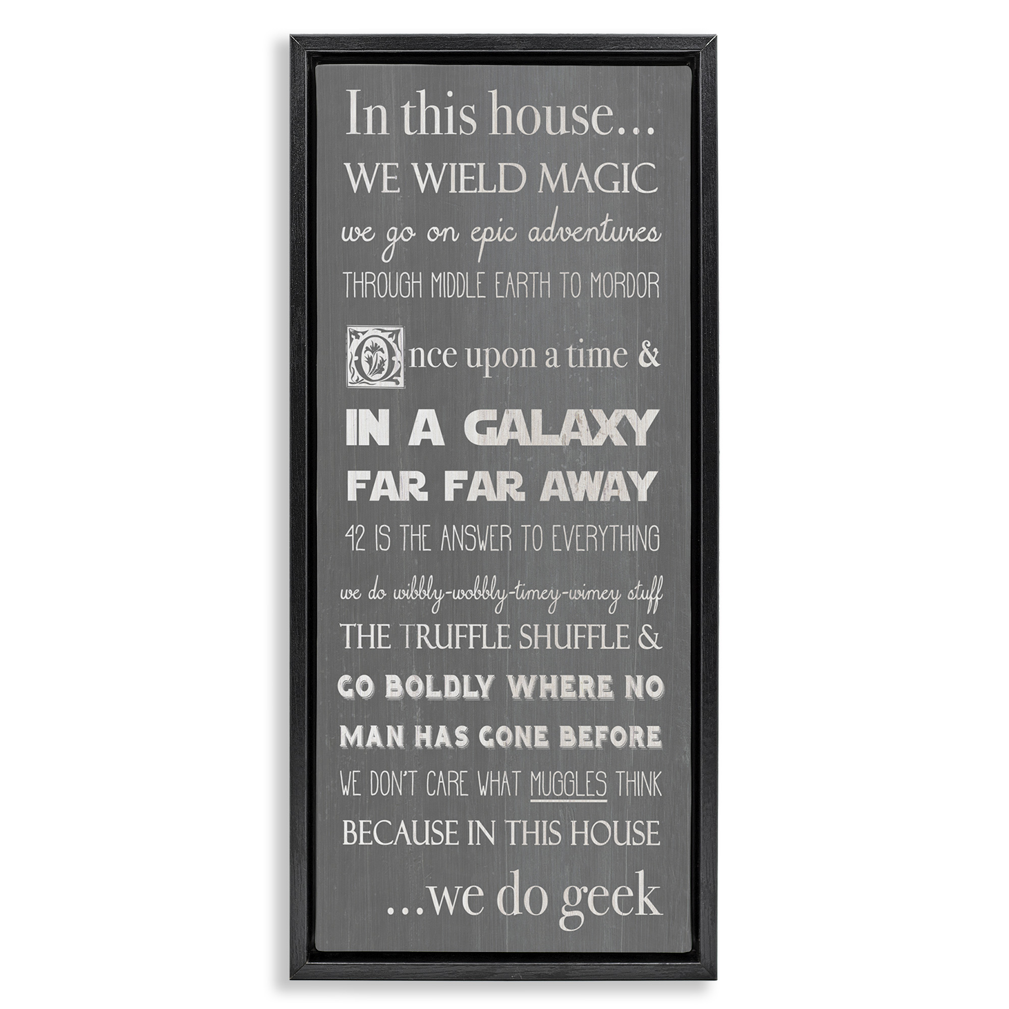 Stupell Industries Family Movie Night Phrases Typography Painting Black Floater Framed Canvas Art Print Wall Art, 15 x 31