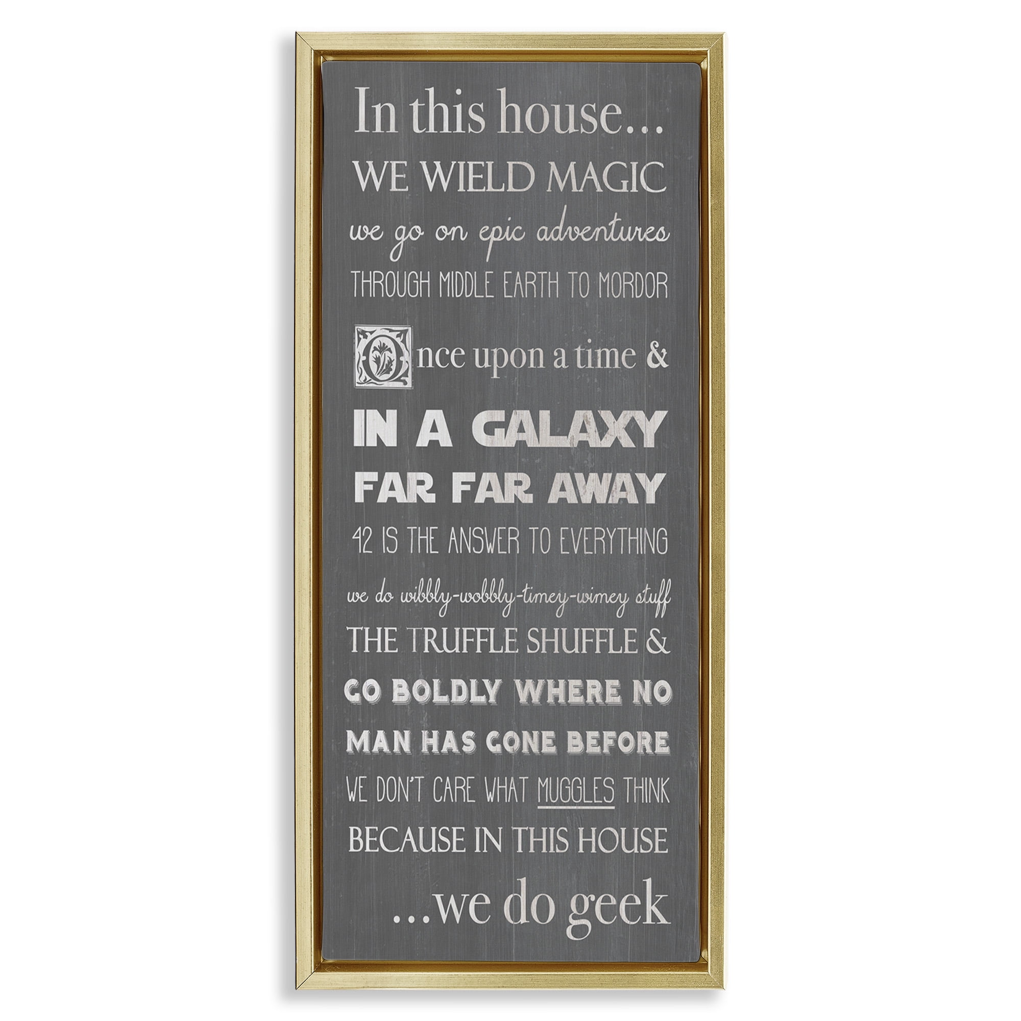 Stupell Industries Family Movie Night Phrases Typography Painting Gold Floater Framed Canvas Art Print Wall Art, 11 x 25