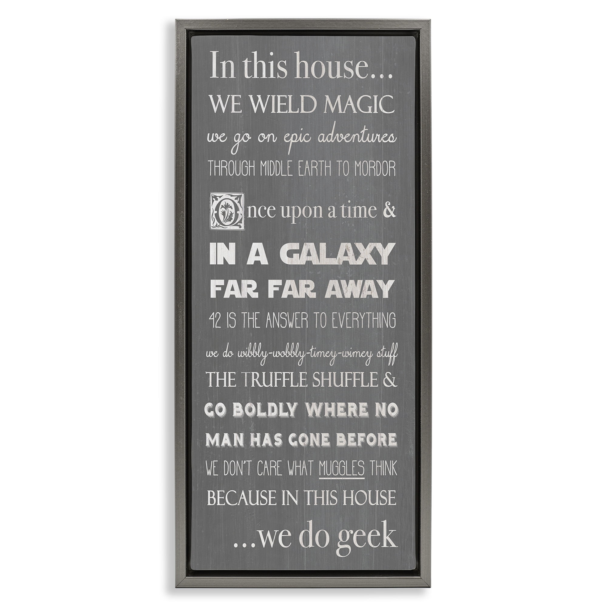 Stupell Industries Family Movie Night Phrases Typography Painting Gray Floater Framed Canvas Art Print Wall Art, 15 x 31