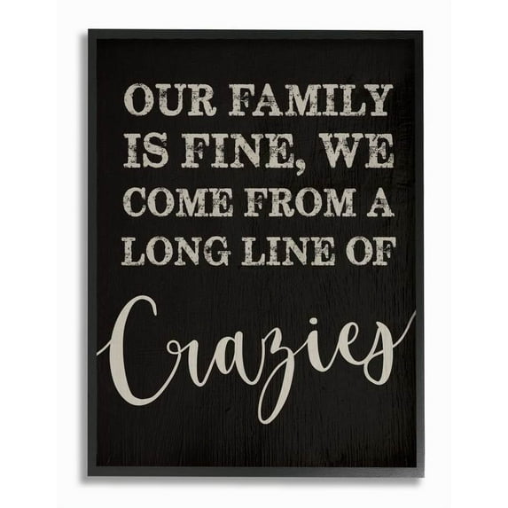 Stupell Industries Family Of Crazies Funny Wood Texture Word Black Design Framed Wall Art by Daphne Polselli