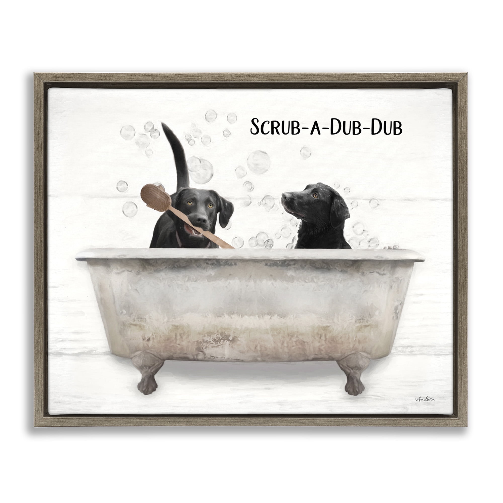 Stupell Industries Family Pet Dog Bath Animals & Insects Painting Brown Floater Framed Canvas Art Print Wall Art, 31 x 25