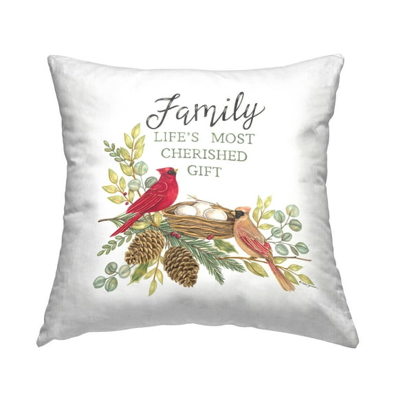 Stupell Industries Family Phrase with Birds Decorative Printed Throw Pillow Design by Deb Strain