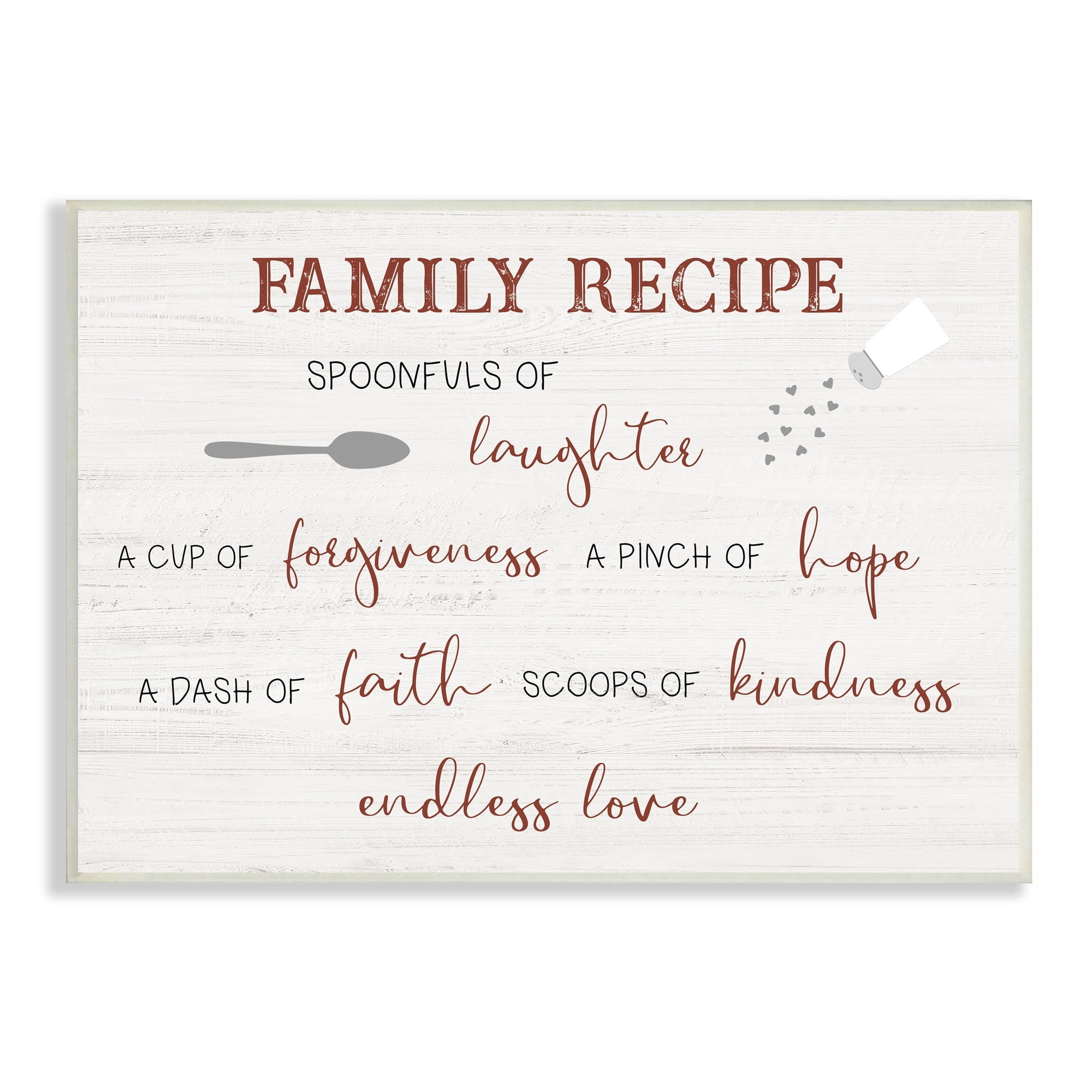 Stupell Industries Family Recipe Happiness Motivational Phrases Kitchen Puns, 15 x 10, Design by CAD Designs