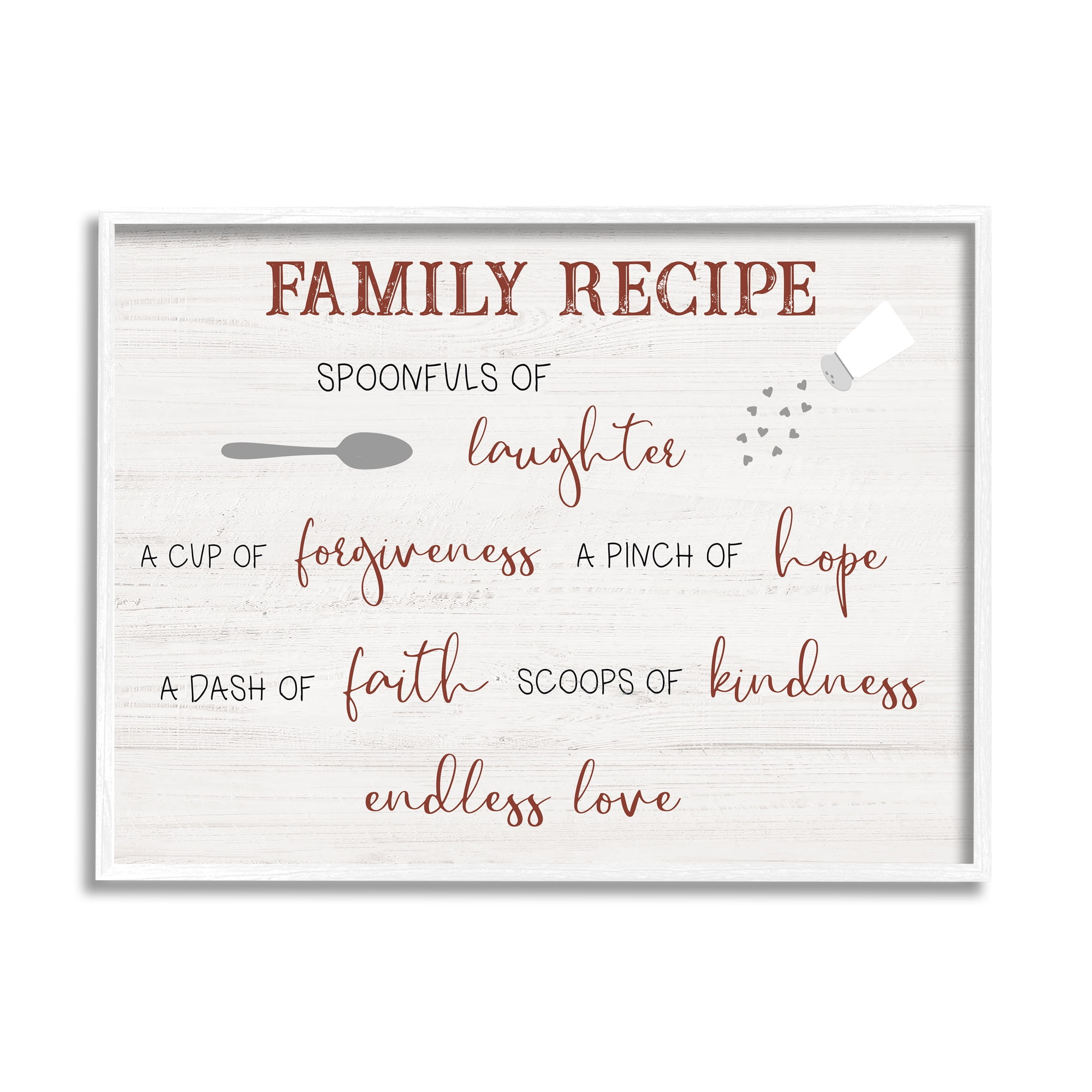 Stupell Industries Family Recipe Happiness Motivational Phrases Kitchen Puns, 20 x 16, Design by CAD Designs