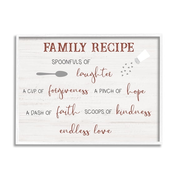 Stupell Industries Family Recipe Happiness Motivational Phrases Kitchen Puns, 20 x 16, Design by CAD Designs
