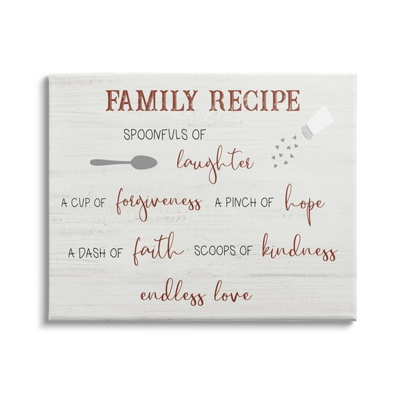 Stupell Industries Family Recipe Happiness Motivational Phrases Kitchen Puns, 30 x 24, Design by CAD Designs