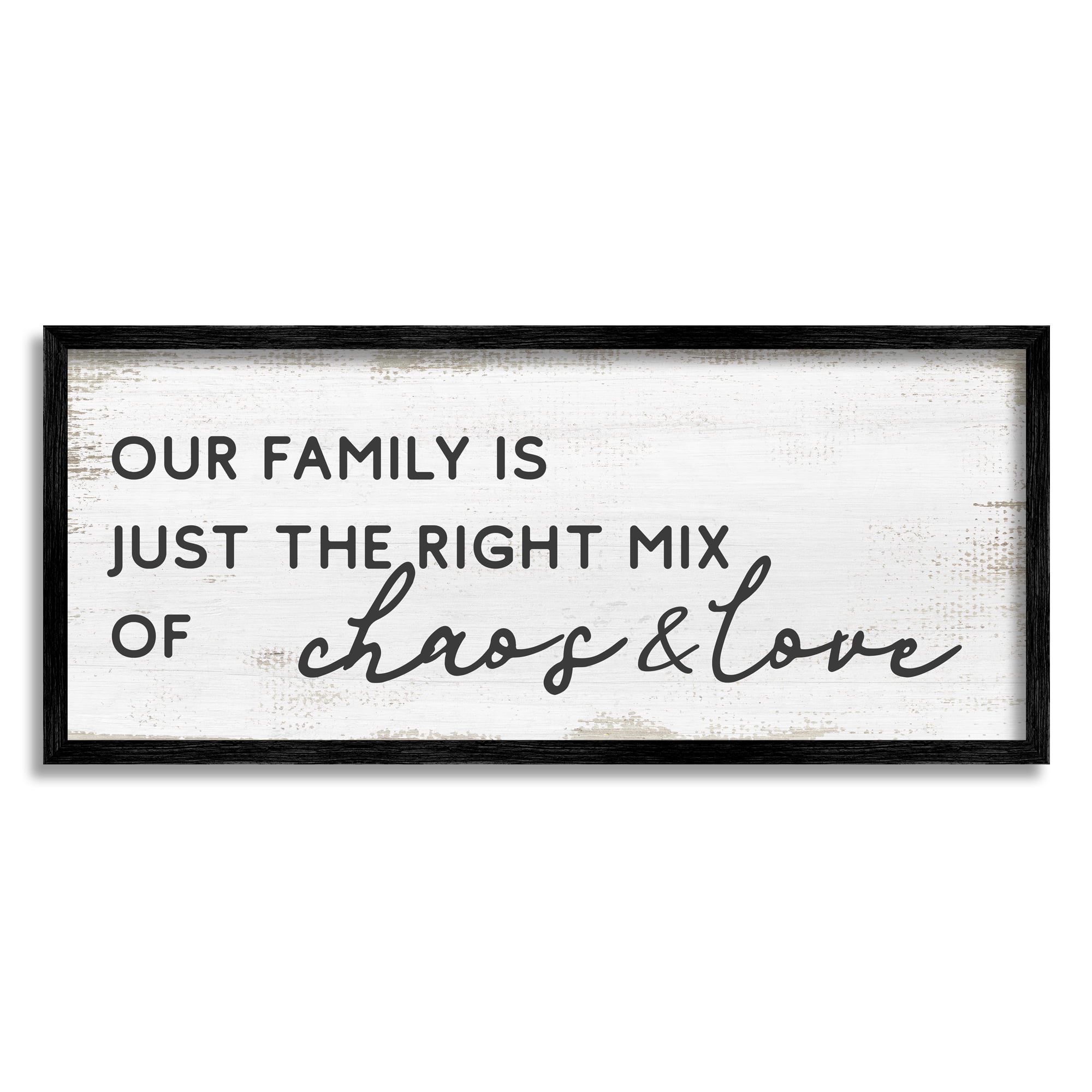 Stupell Industries Family Right Mix Chaos & Love Funny Phrase Graphic Art Black Framed Art Print Wall Art, 24x10, by Daphne Polselli