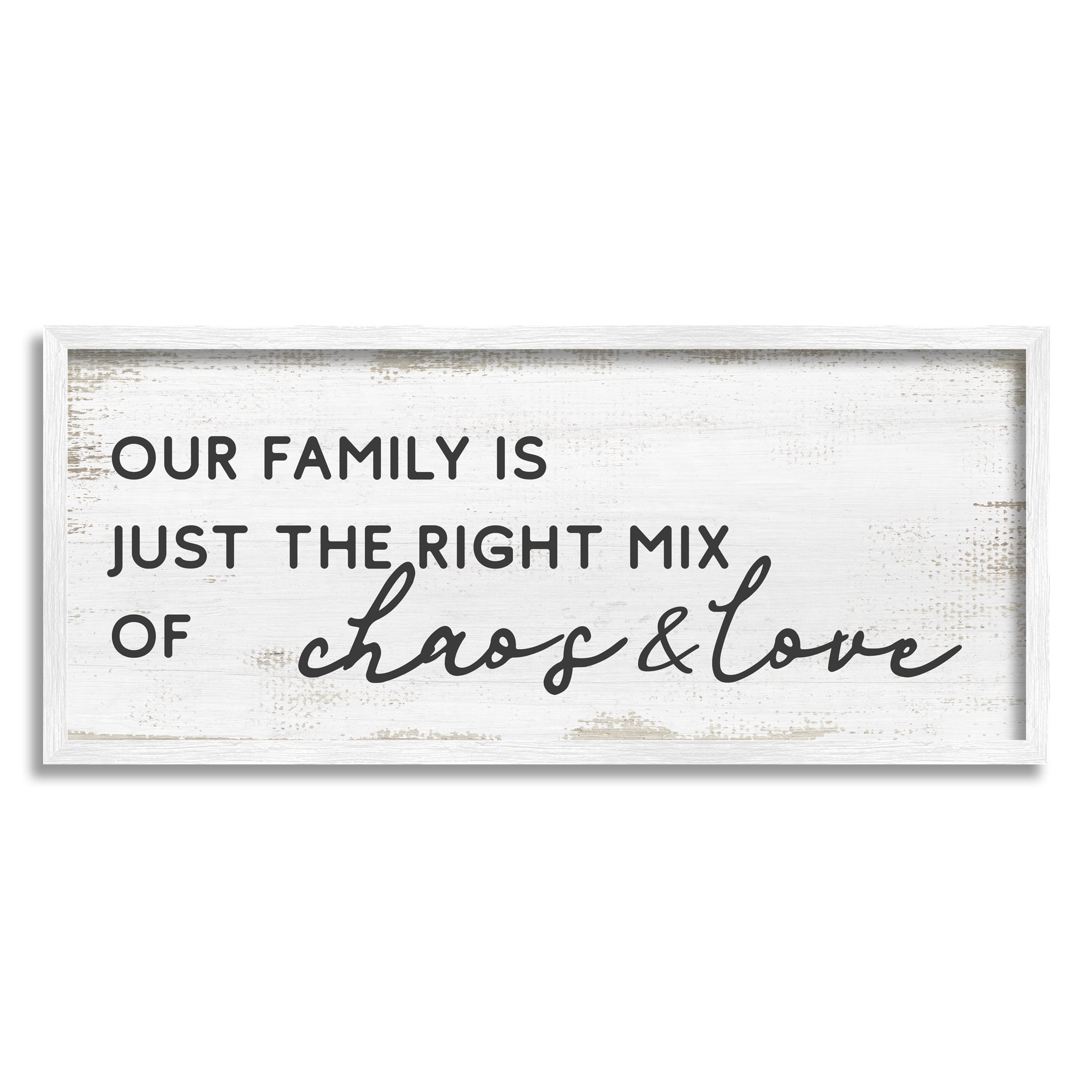 Stupell Industries Family Right Mix Chaos & Love Funny Phrase Graphic Art White Framed Art Print Wall Art, 24x10, by Daphne Polselli
