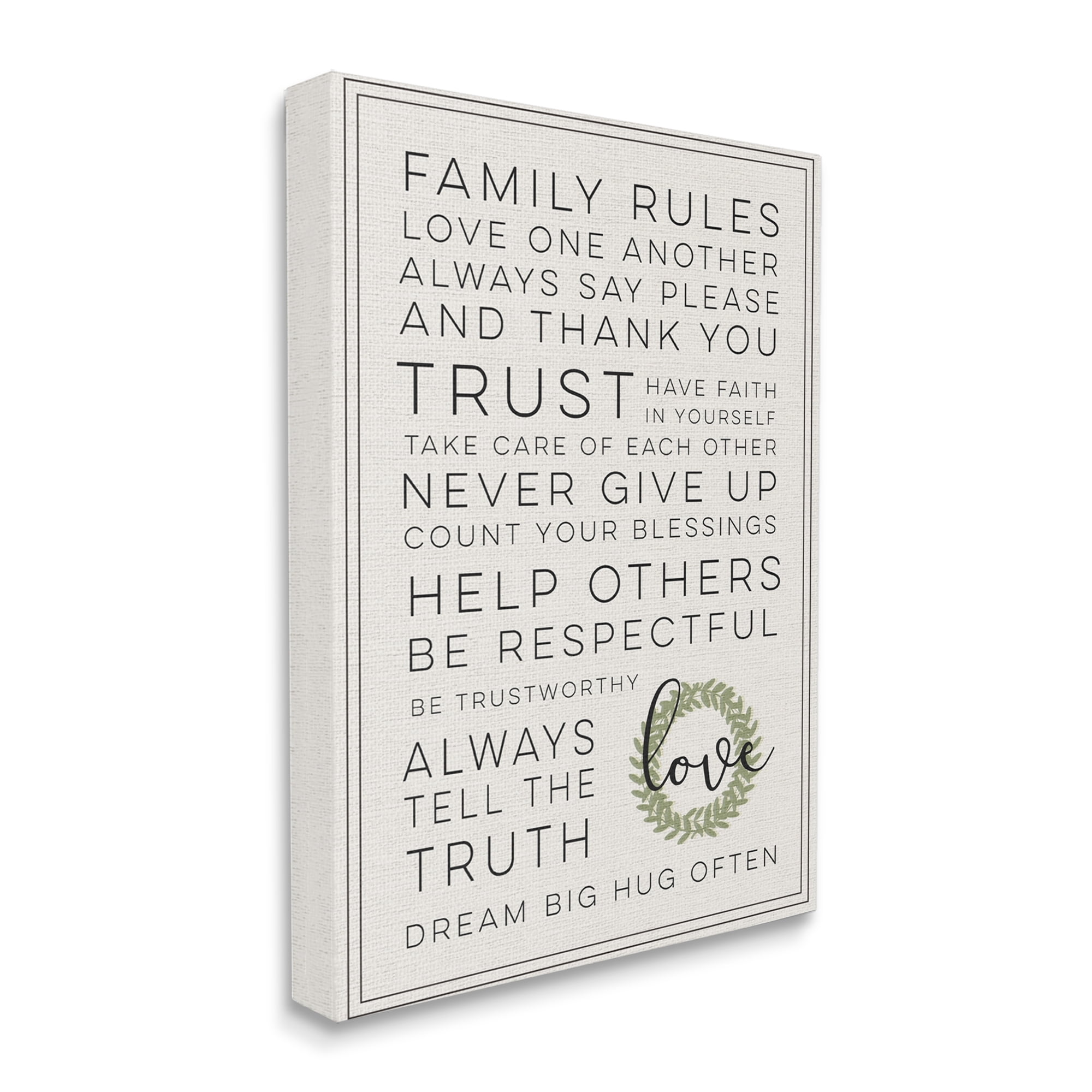 Large Black and White Family Rules Canvas Wall Art