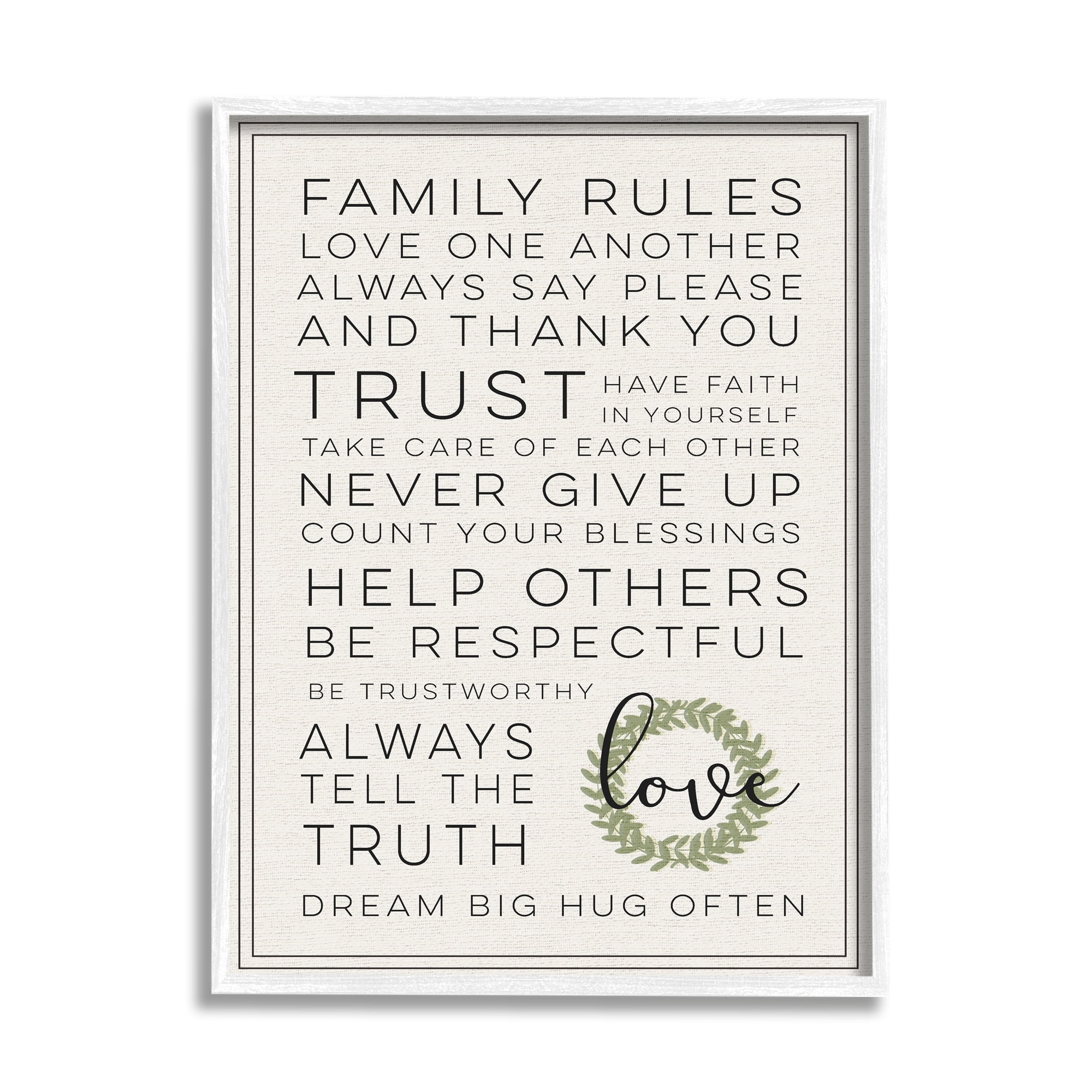 Stupell Industries Family Rules Love Dream Often Graphic Art White Framed Art Print Wall Art, 11x14, by Daphne Polselli