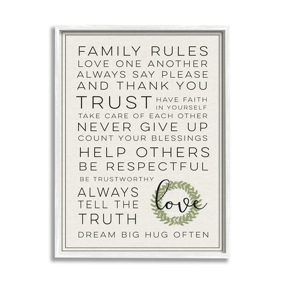 Stupell Industries Family Rules Love Dream Often Graphic Art White Framed Art Print Wall Art, 24x30, by Daphne Polselli