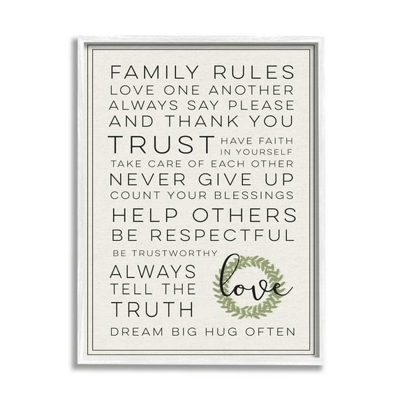 Stupell Industries Family Rules Love Dream Often Graphic Art White Framed Art Print Wall Art, 24x30, by Daphne Polselli