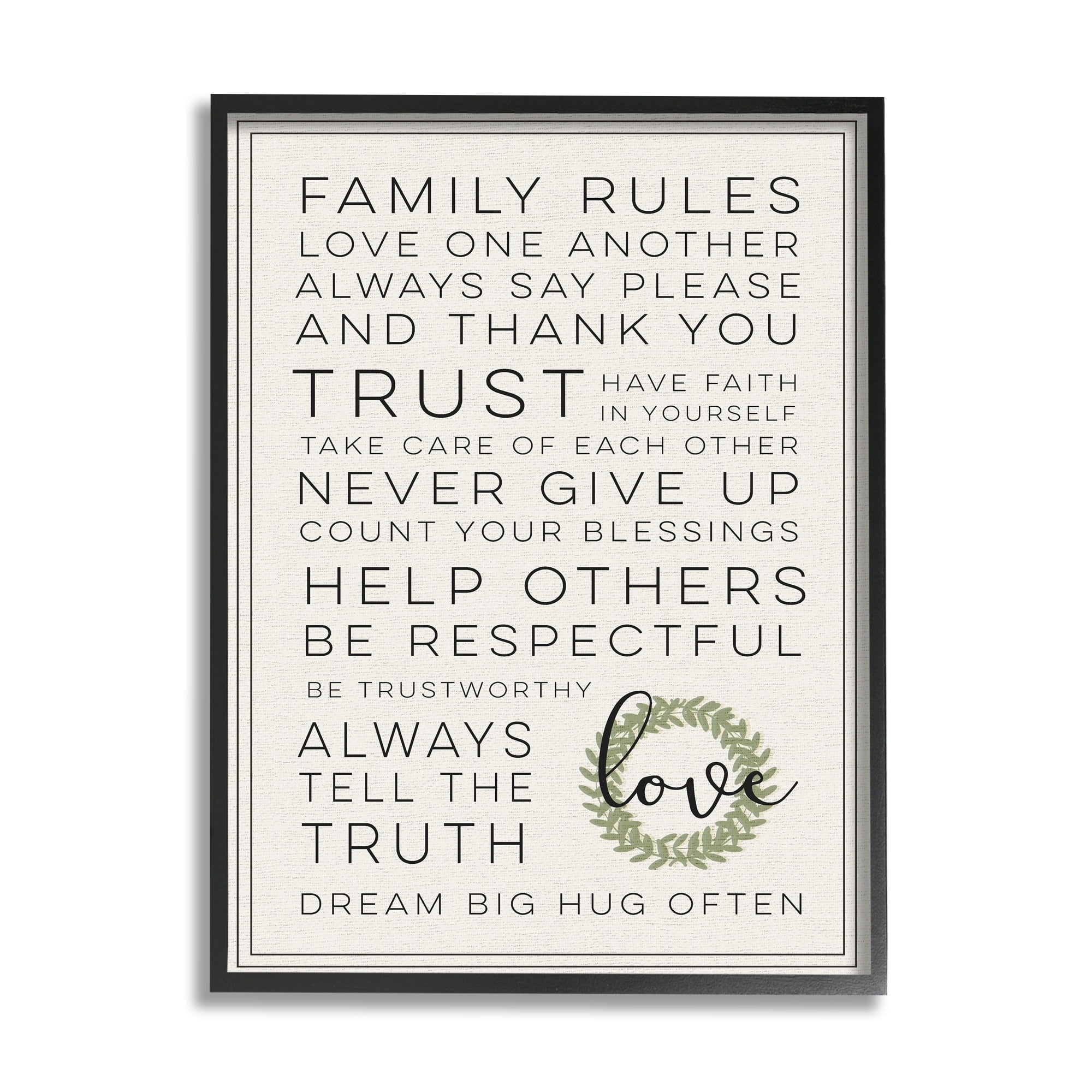 Stupell Industries Family Rules Love Dream Often Typography Painting Black Framed Art Print Wall Art, 11 x 14