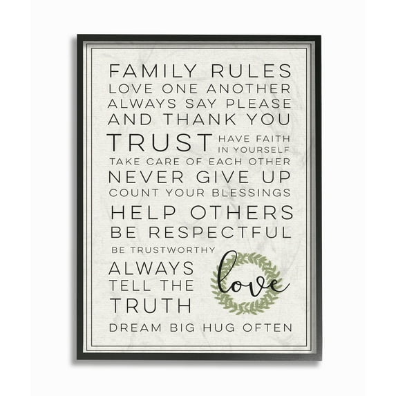 Stupell Industries Family Rules Love Dream Often Typography Painting Black Framed Art Print Wall Art, 16 x 20