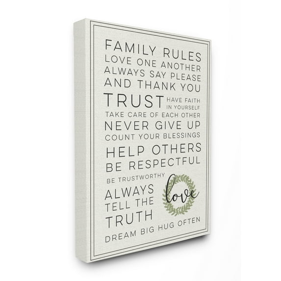 Stupell Industries Family Rules Love Dream Often Typography Painting Gallery Wrapped Canvas Art Print Wall Art, 24 x 30