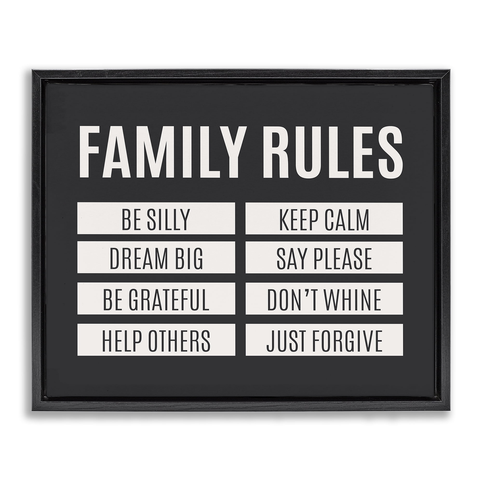 Stupell Industries Family Rules Simple Black Black Framed Floater Canvas Wall Art, design by SD Graphics Studio