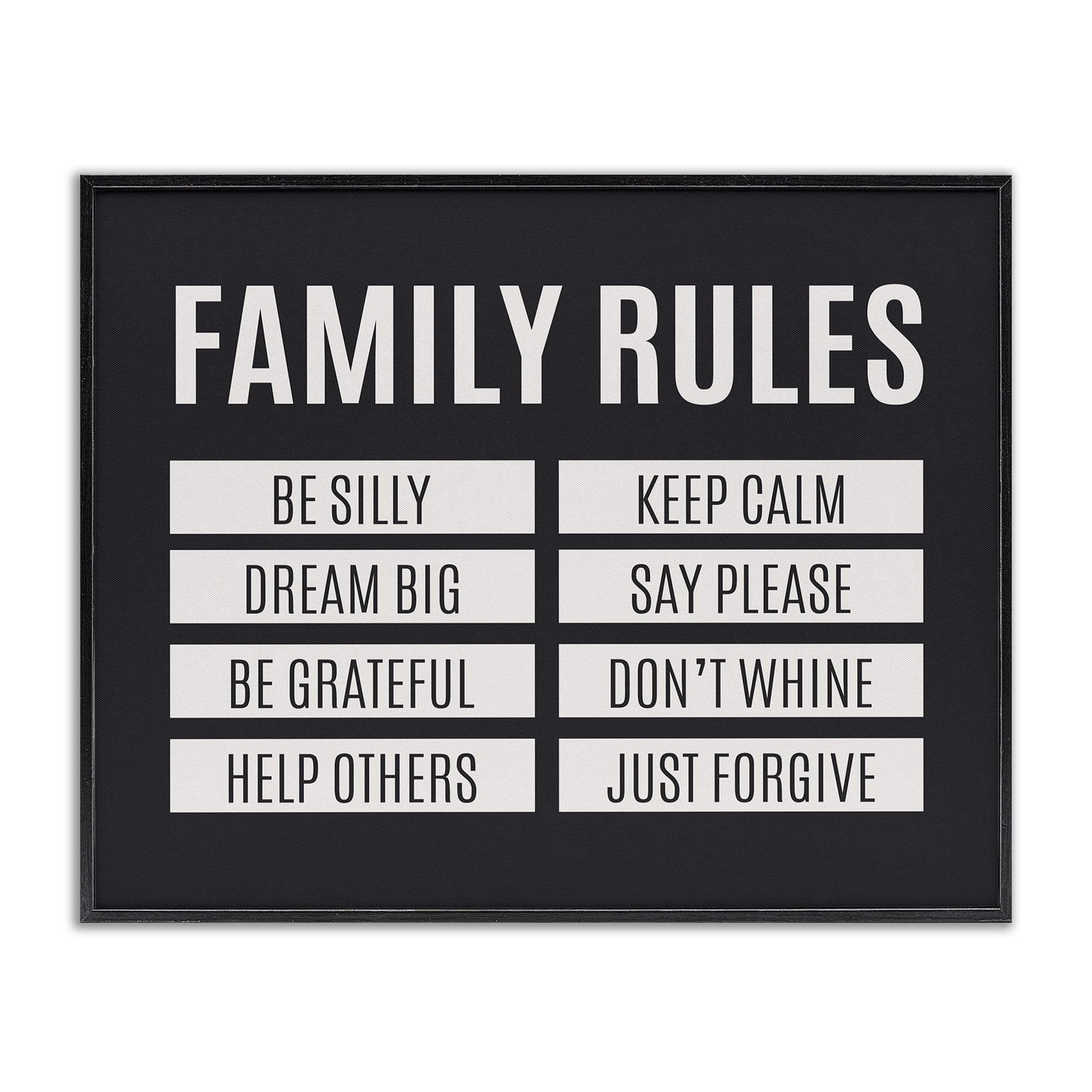 Stupell Industries Family Rules Simple Black Black Framed Giclee Art, design by SD Graphics Studio