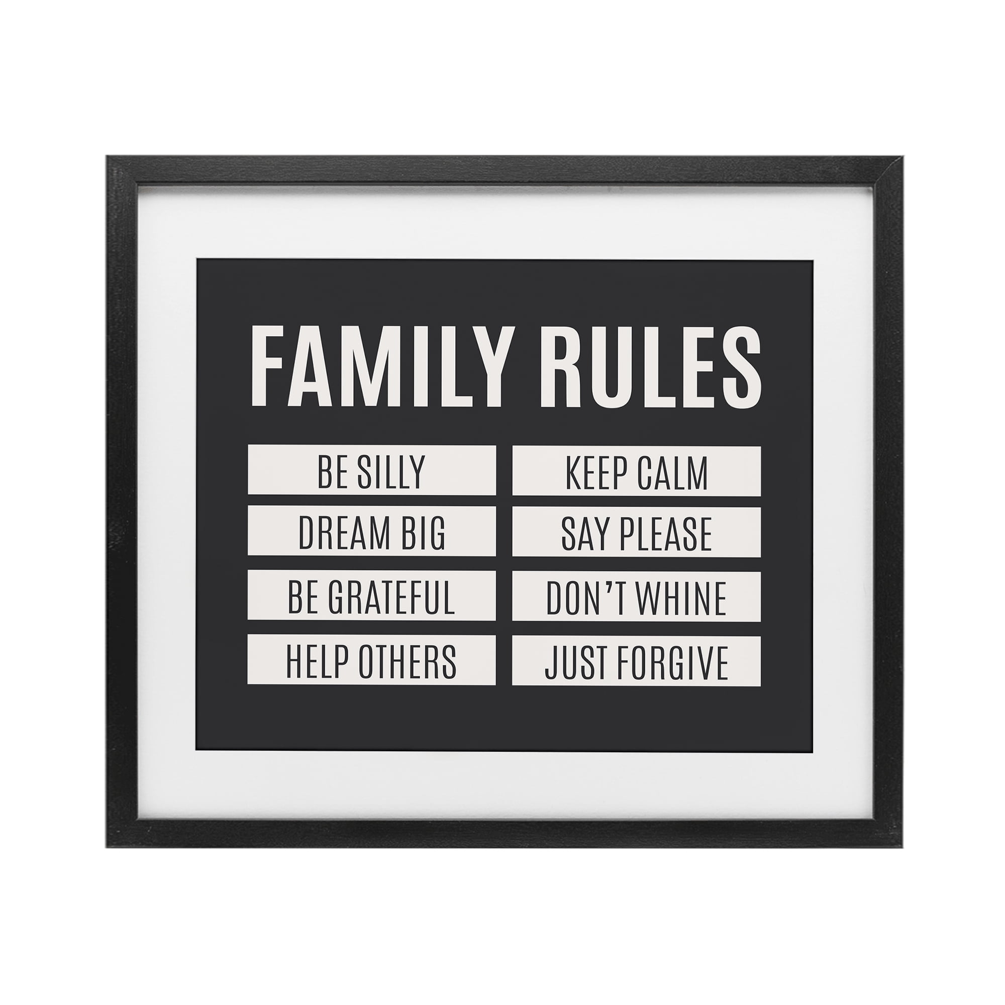 Stupell Industries Family Rules Simple Black Black Framed Print Under Glass, design by SD Graphics Studio