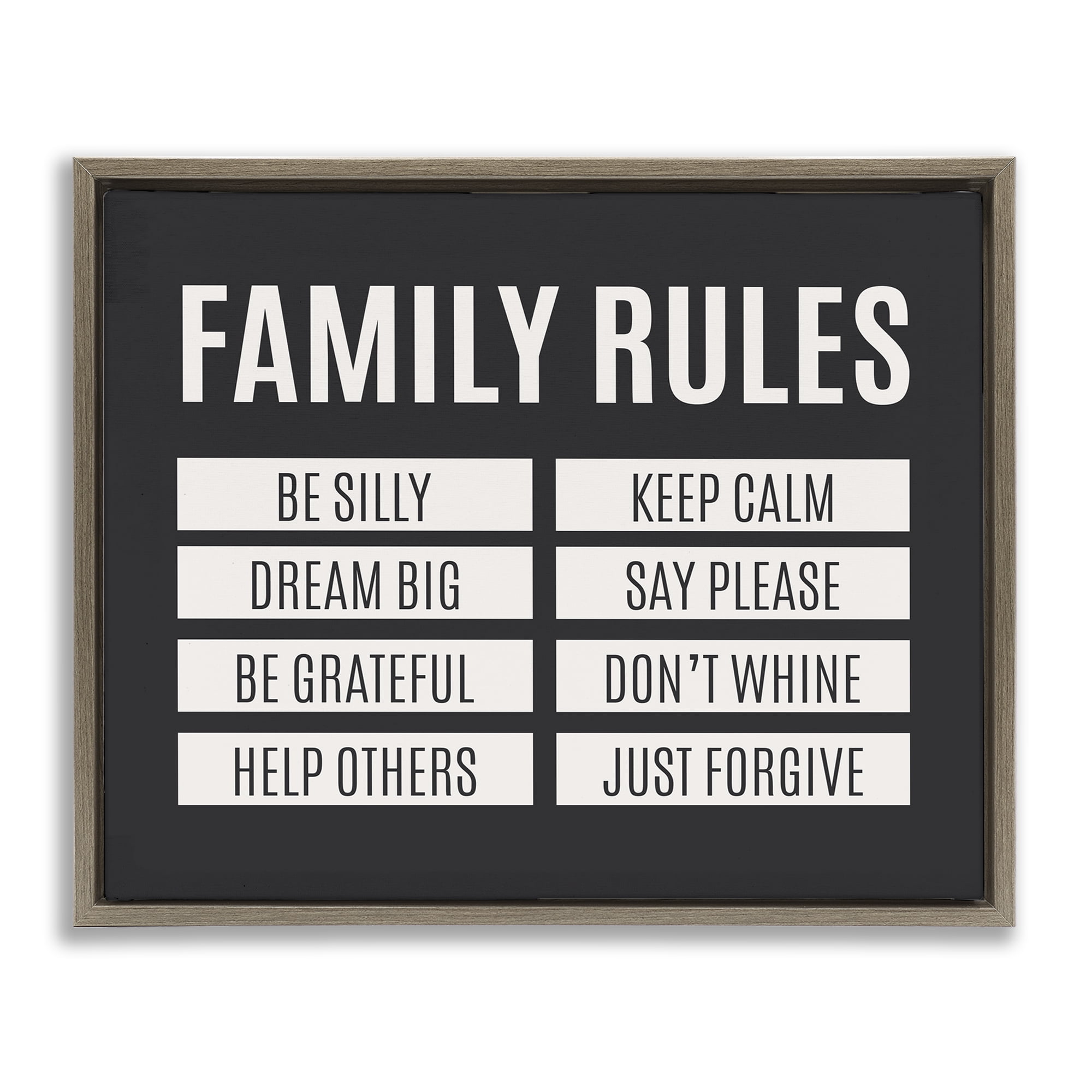 Stupell Industries Family Rules Simple Black Brown Framed Floater Canvas Wall Art, design by SD Graphics Studio