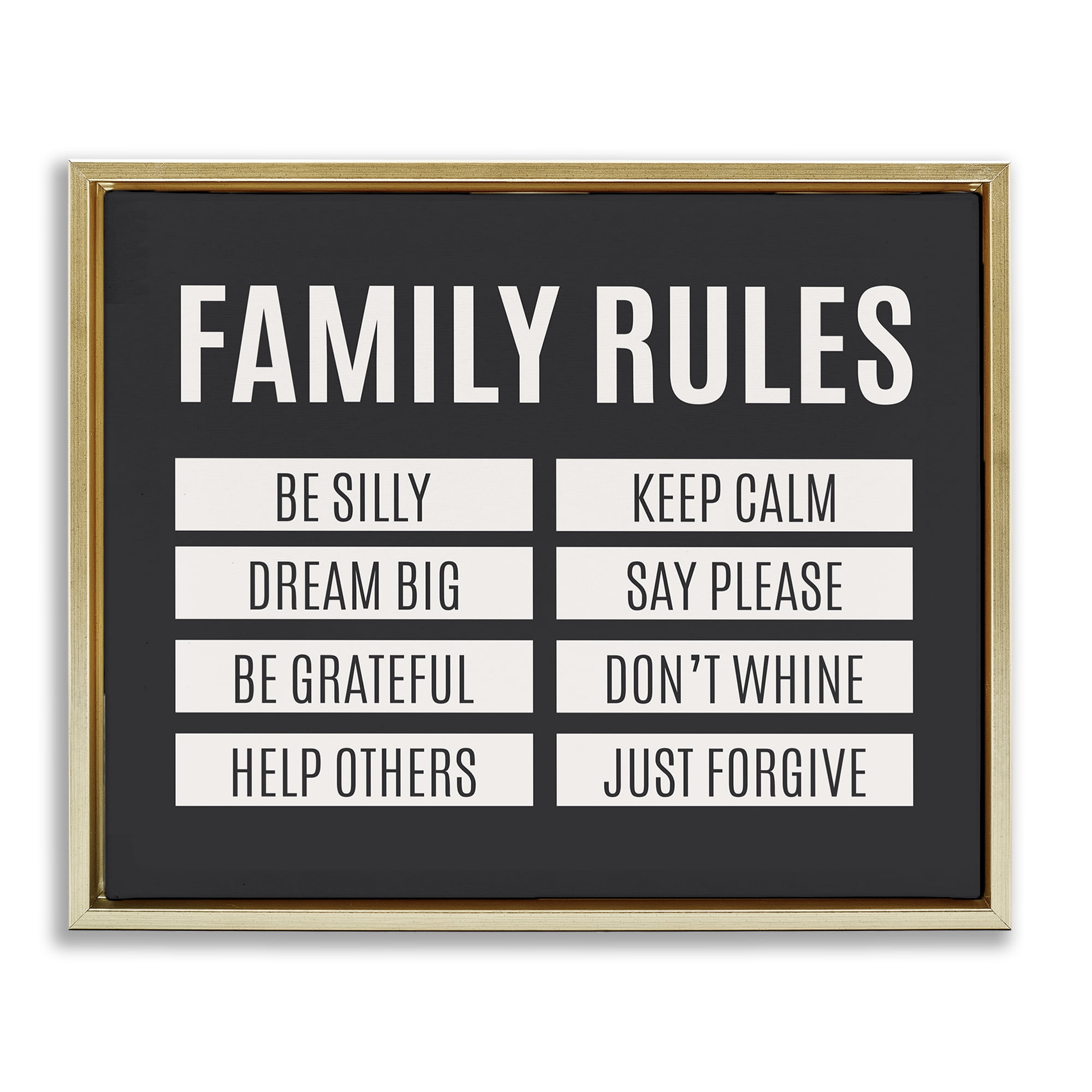 Stupell Industries Family Rules Simple Black Gold Framed Floater Canvas Wall Art, design by SD Graphics Studio