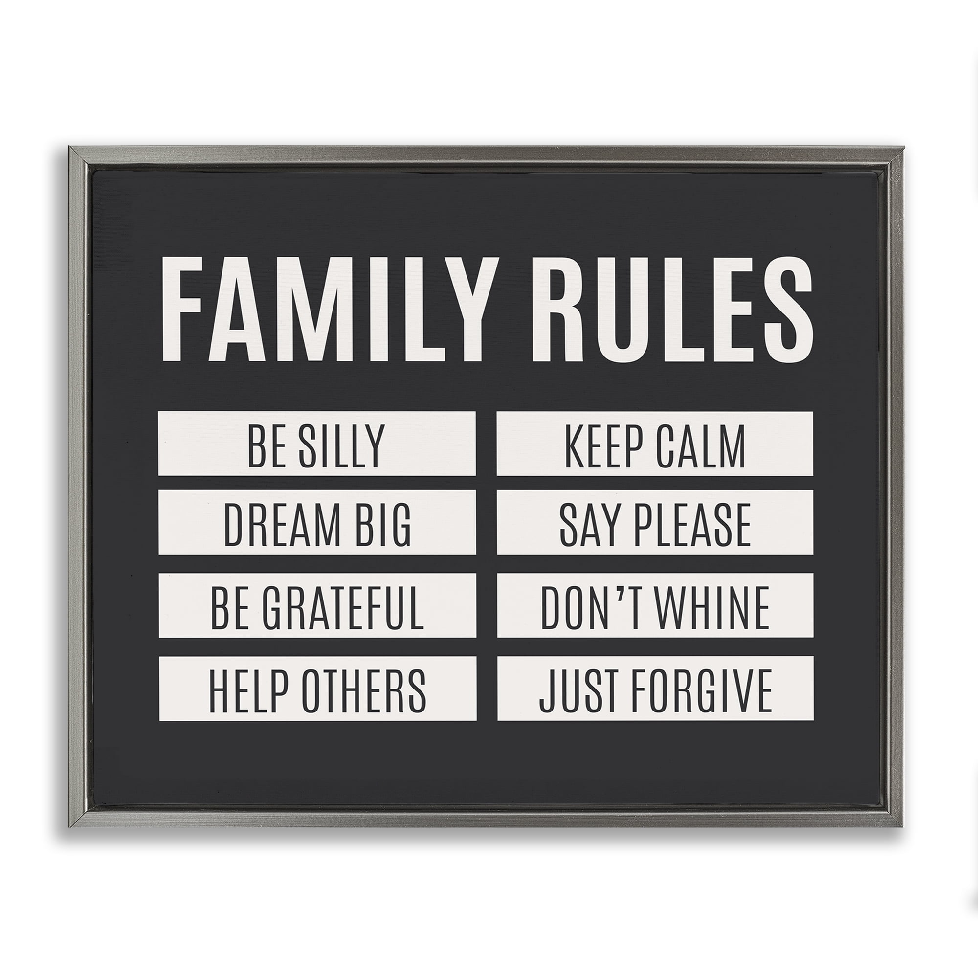 Stupell Industries Family Rules Simple Black Gray Framed Floater Canvas Wall Art, design by SD Graphics Studio