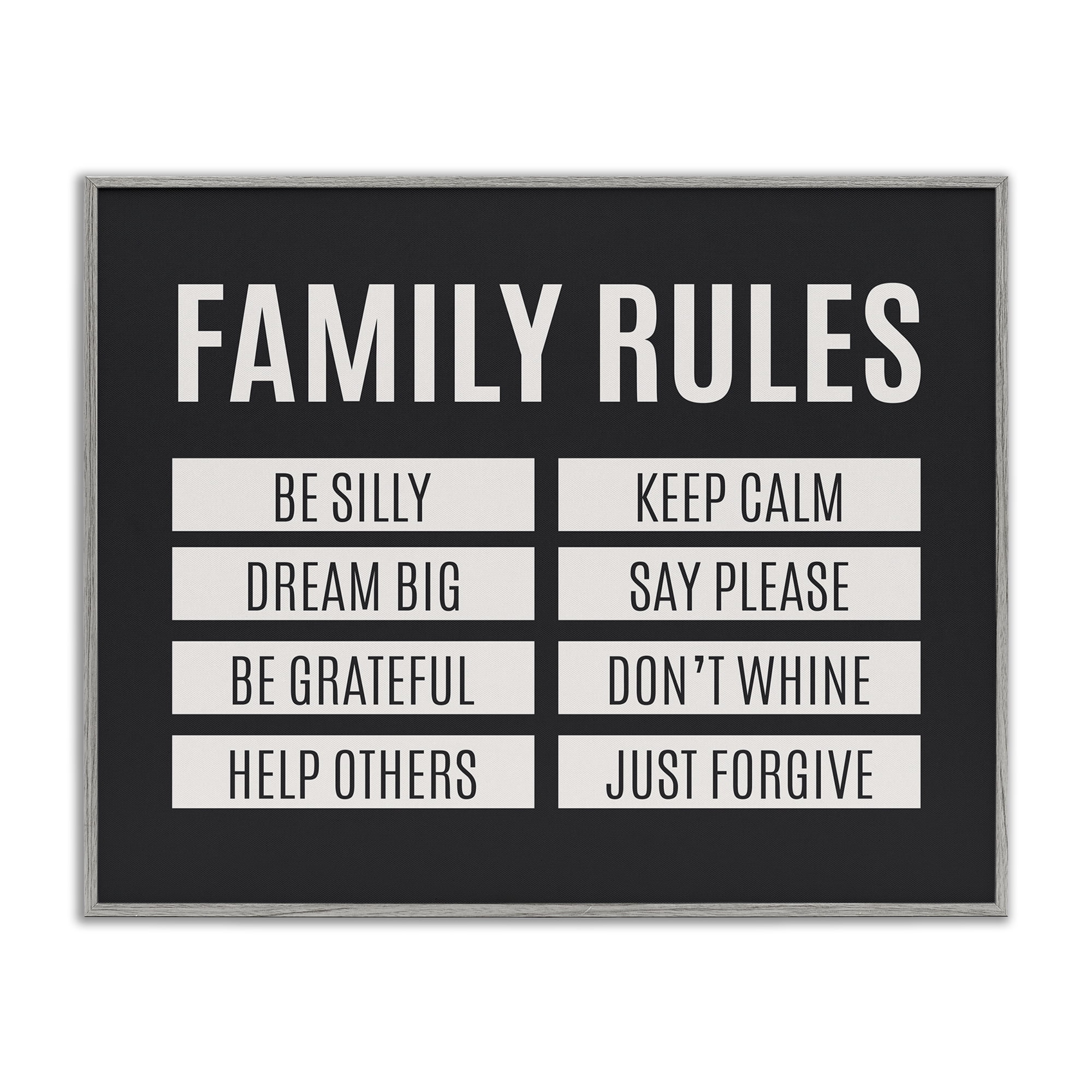 Stupell Industries Family Rules Simple Black Gray Framed Giclee Art, design by SD Graphics Studio
