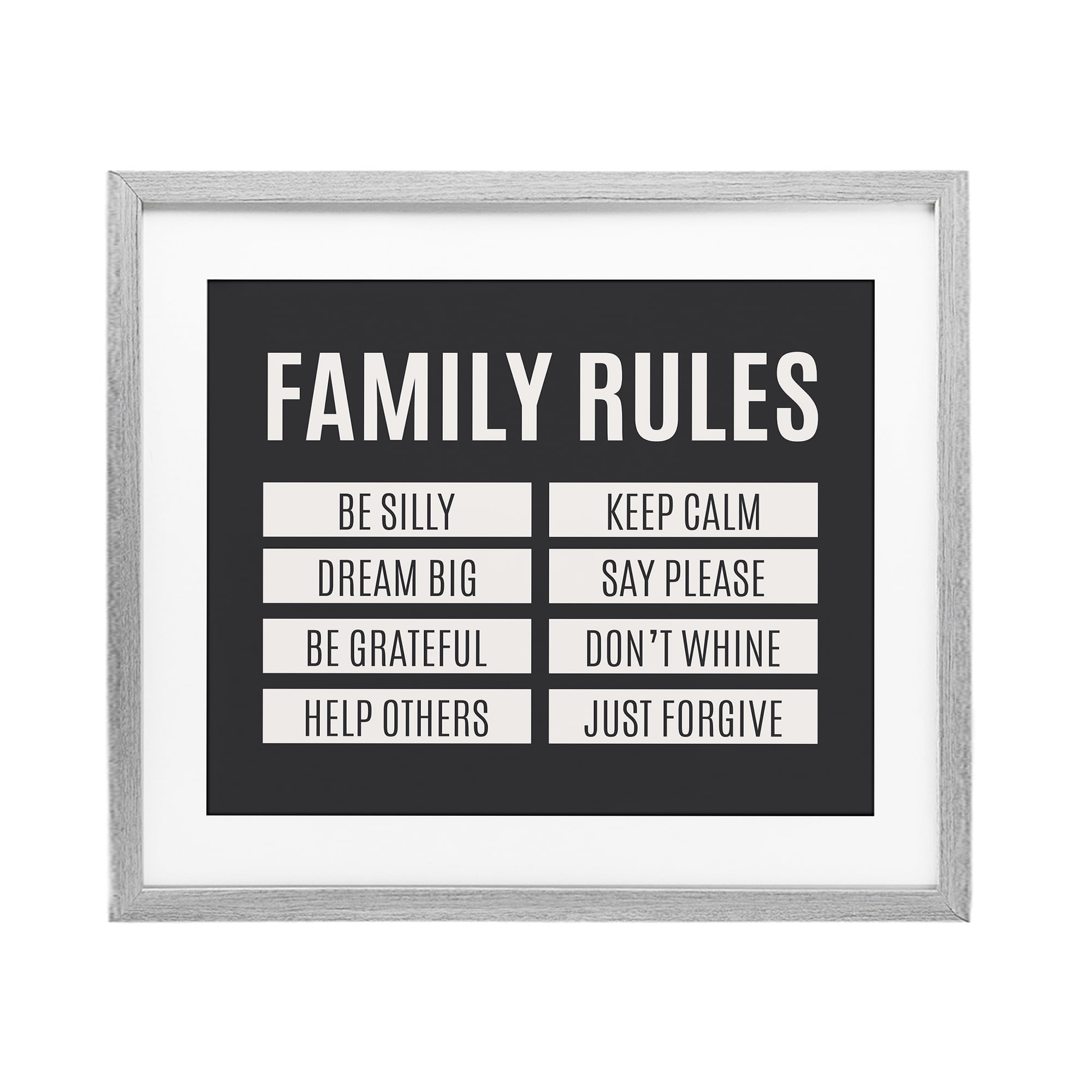 Stupell Industries Family Rules Simple Black Gray Framed Print Under Glass, design by SD Graphics Studio