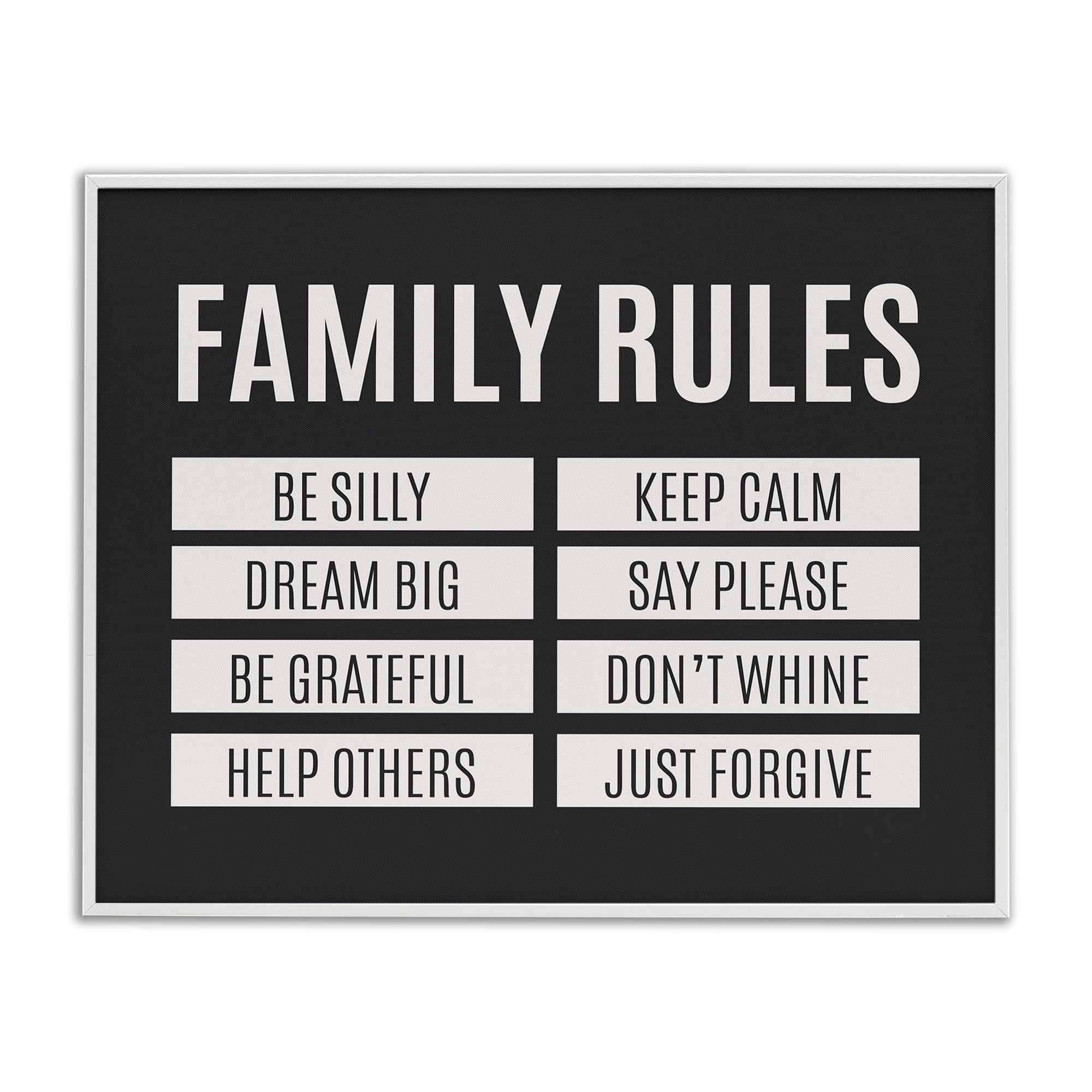 Stupell Industries Family Rules Simple Black White Framed Giclee Art, design by SD Graphics Studio