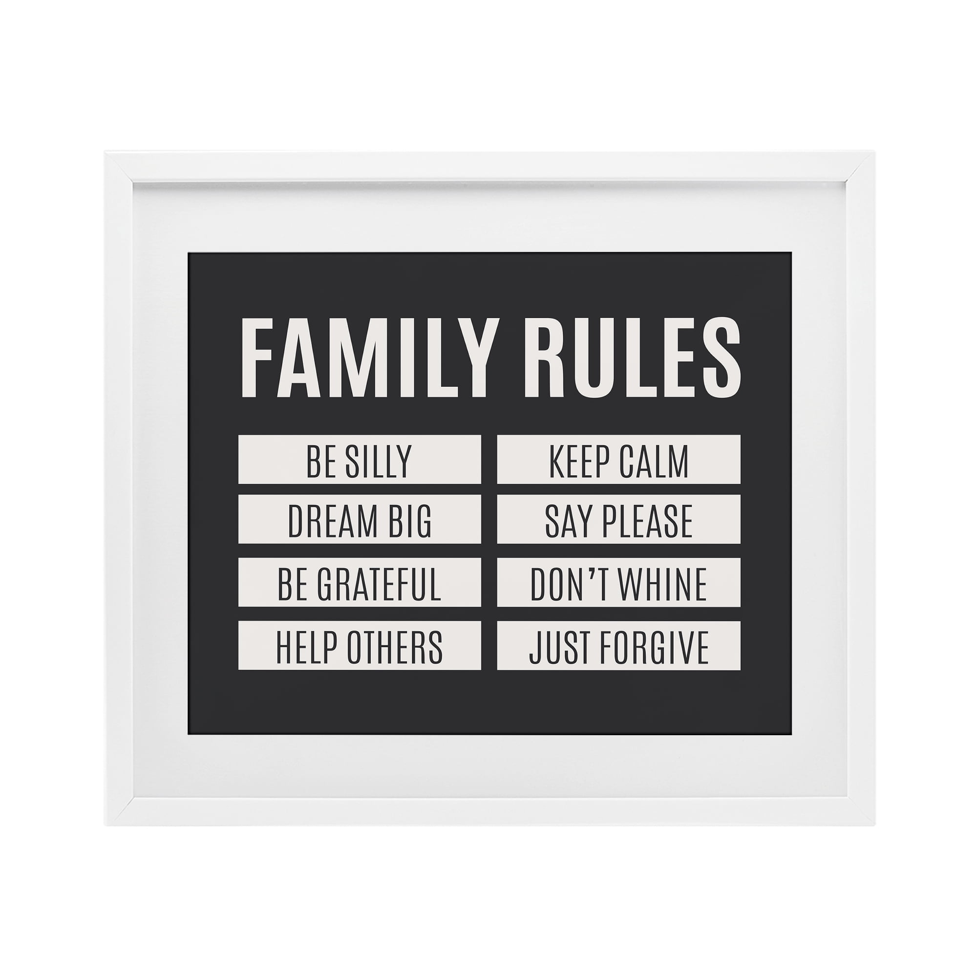 Stupell Industries Family Rules Simple Black White Framed Print Under Glass, design by SD Graphics Studio
