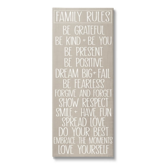 Stupell Industries Family Rules Uplifting List Typography Painting Gallery Wrapped Canvas Art Print Wall Art, 13 x 30