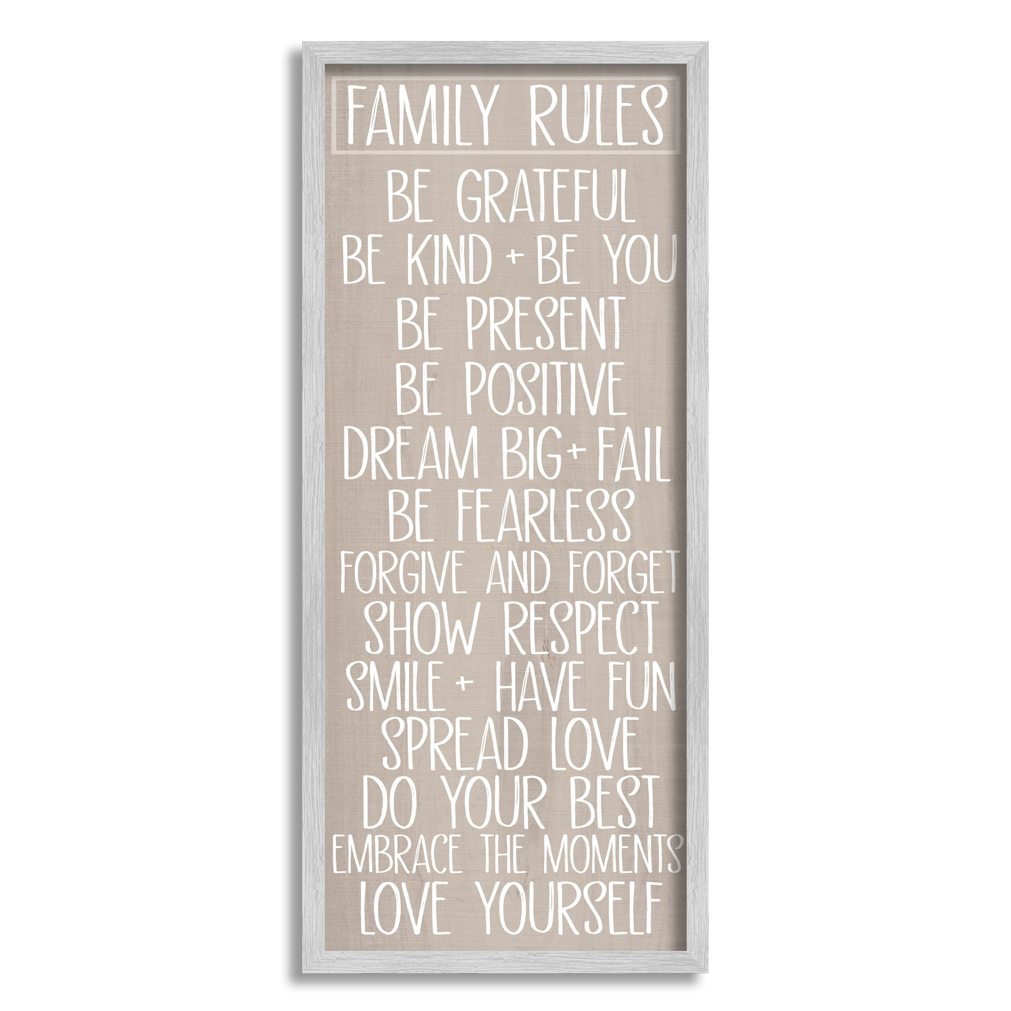 Stupell Industries Family Rules Uplifting List Typography Painting Gray Framed Art Print Wall Art, 10 x 24