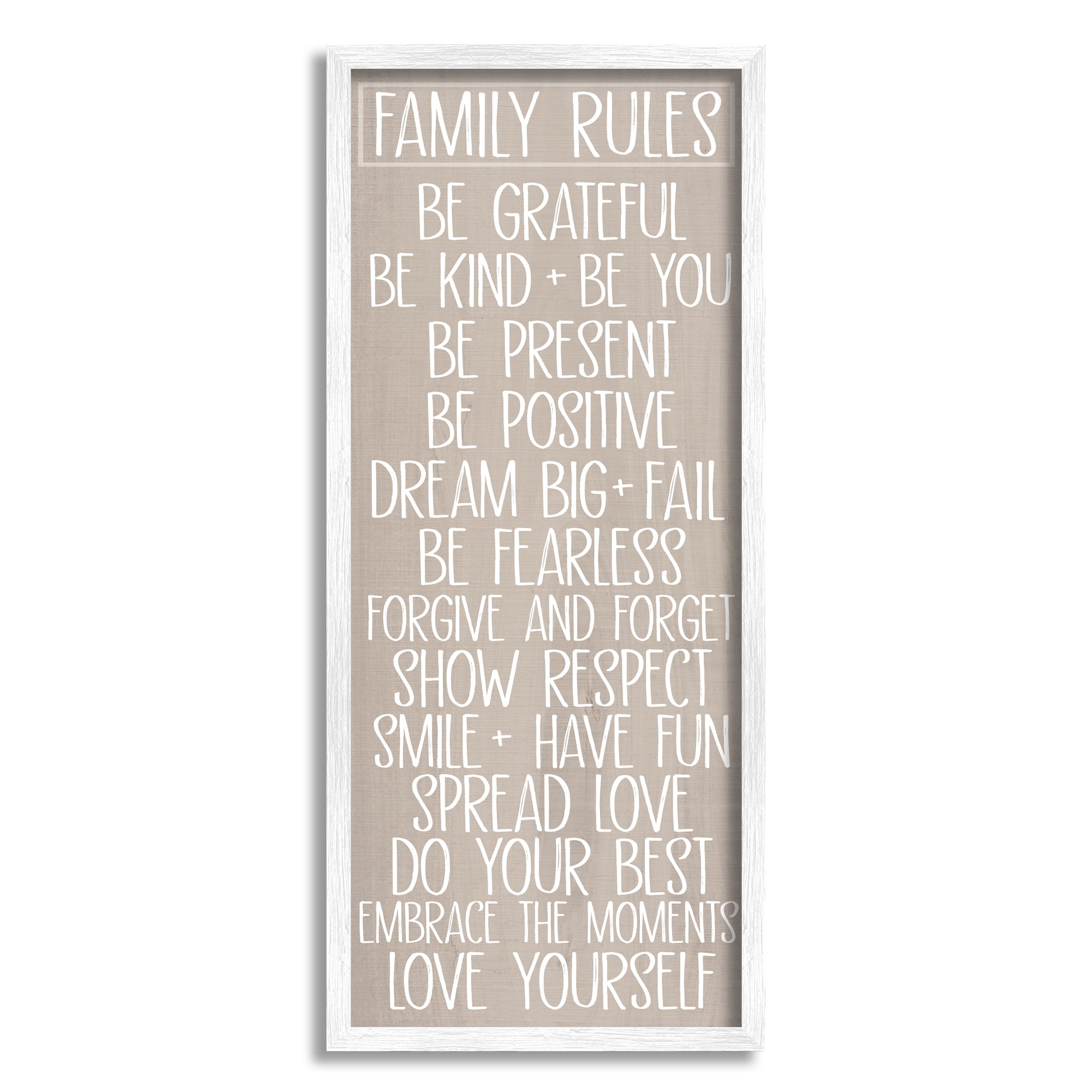 Stupell Industries Family Rules Uplifting List Typography Painting White Framed Art Print Wall Art, 13 x 30