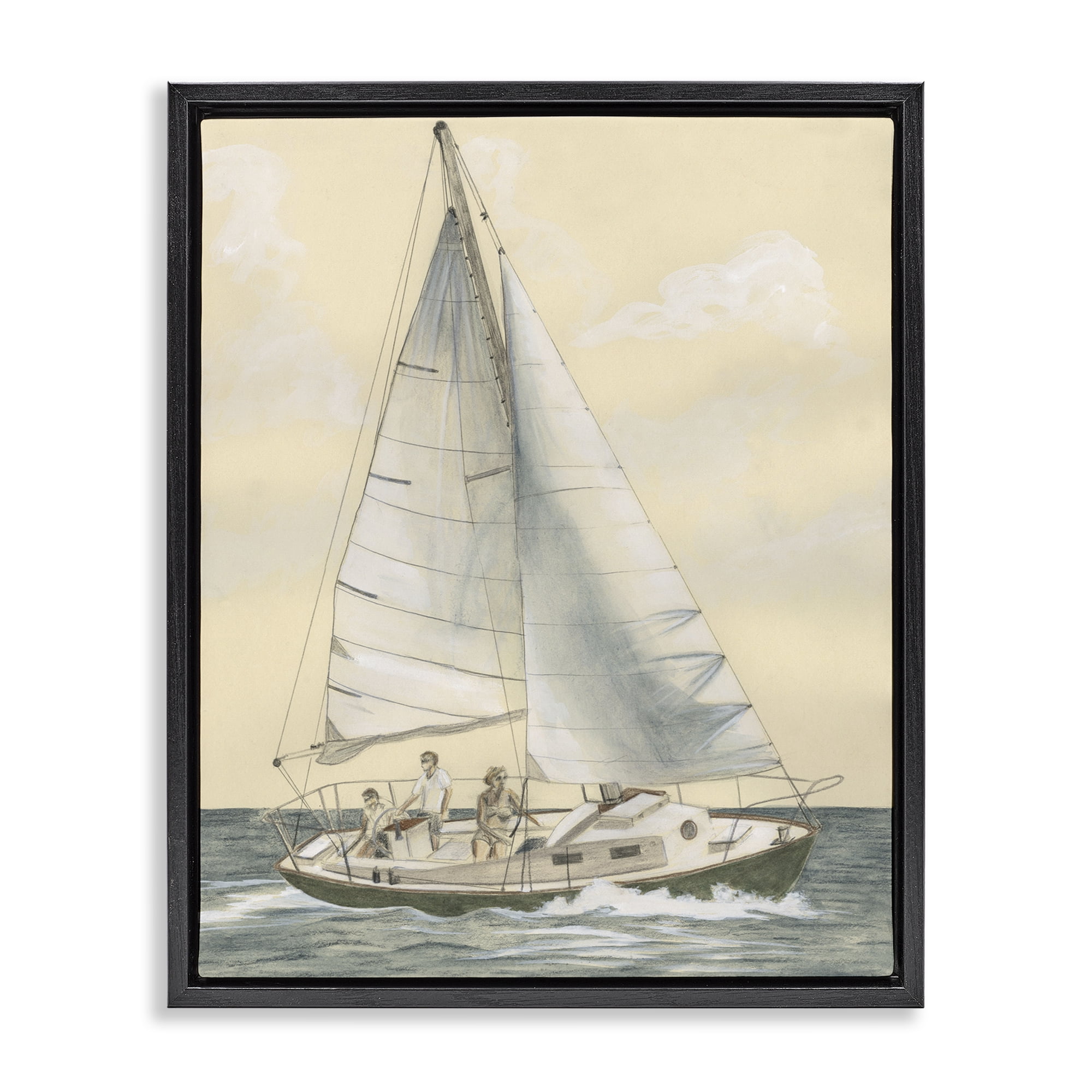 Stupell Industries Family Sailing Trip Transportation Painting Black Floater Framed Canvas Art Print Wall Art, 25 x 31