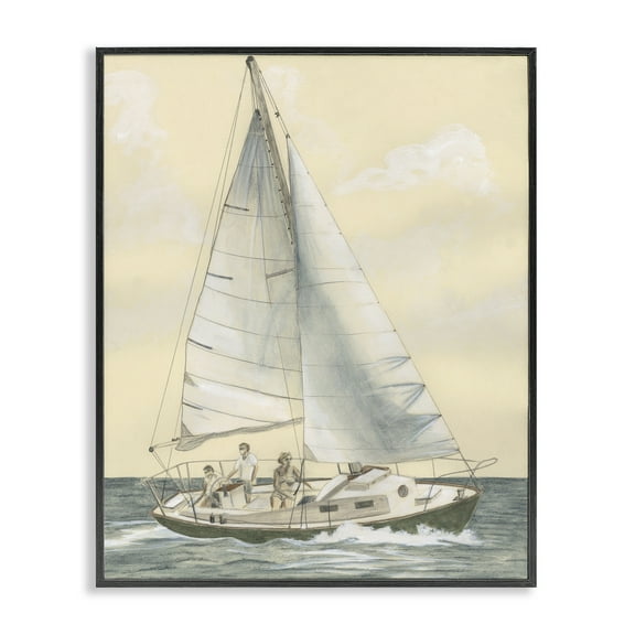 Stupell Industries Family Sailing Trip Transportation Painting Black Framed Art Print Wall Art, 11 x 14