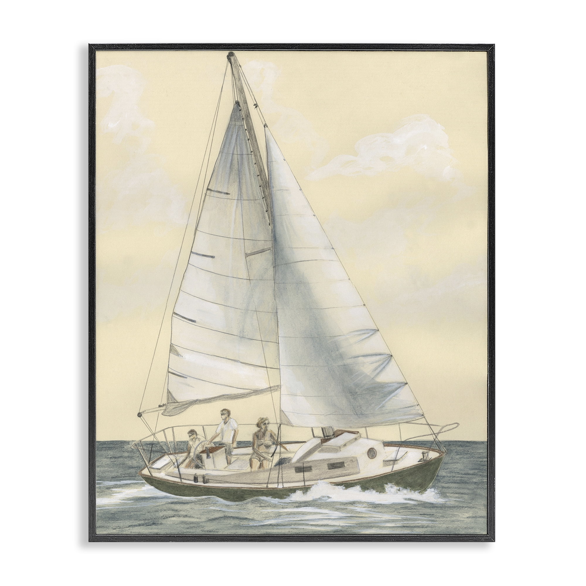 Stupell Industries Family Sailing Trip Transportation Painting Black Framed Art Print Wall Art, 24 x 30