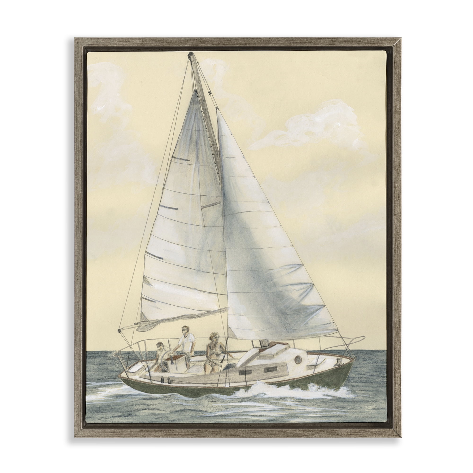 Stupell Industries Family Sailing Trip Transportation Painting Brown Floater Framed Canvas Art Print Wall Art, 25 x 31