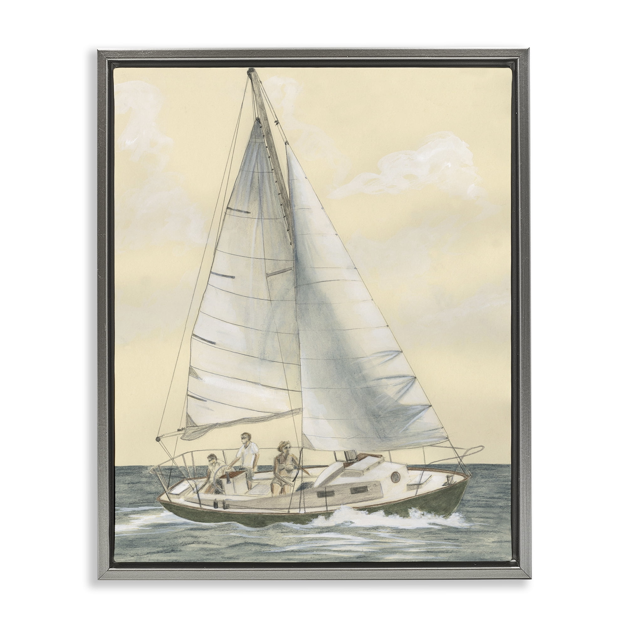 Stupell Industries Family Sailing Trip Transportation Painting Gray Floater Framed Canvas Art Print Wall Art, 17 x 21