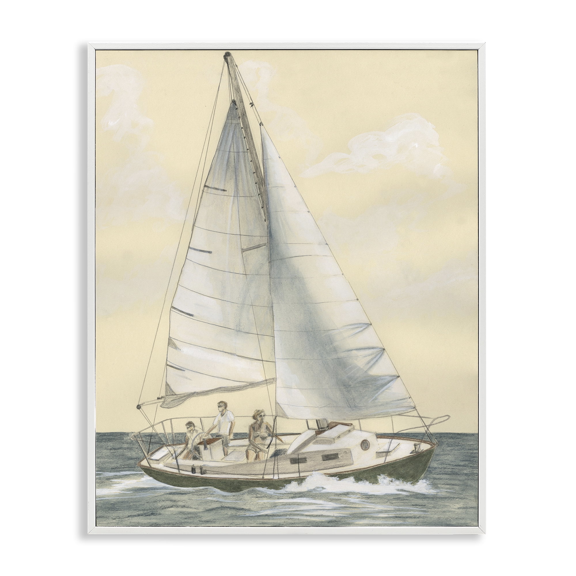 Stupell Industries Family Sailing Trip Transportation Painting White Framed Art Print Wall Art, 24 x 30