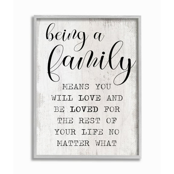 Stupell Industries Family is Being Loved Phrase Motivational Home Sentiments Framed Wall Art Design by Daphne Polselli, 11" x 14", Gray Framed