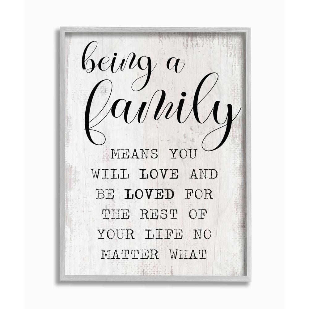 Stupell Industries Family is Being Loved Phrase Motivational Home Sentiments Framed Wall Art Design by Daphne Polselli, 16" x 20", Gray Framed