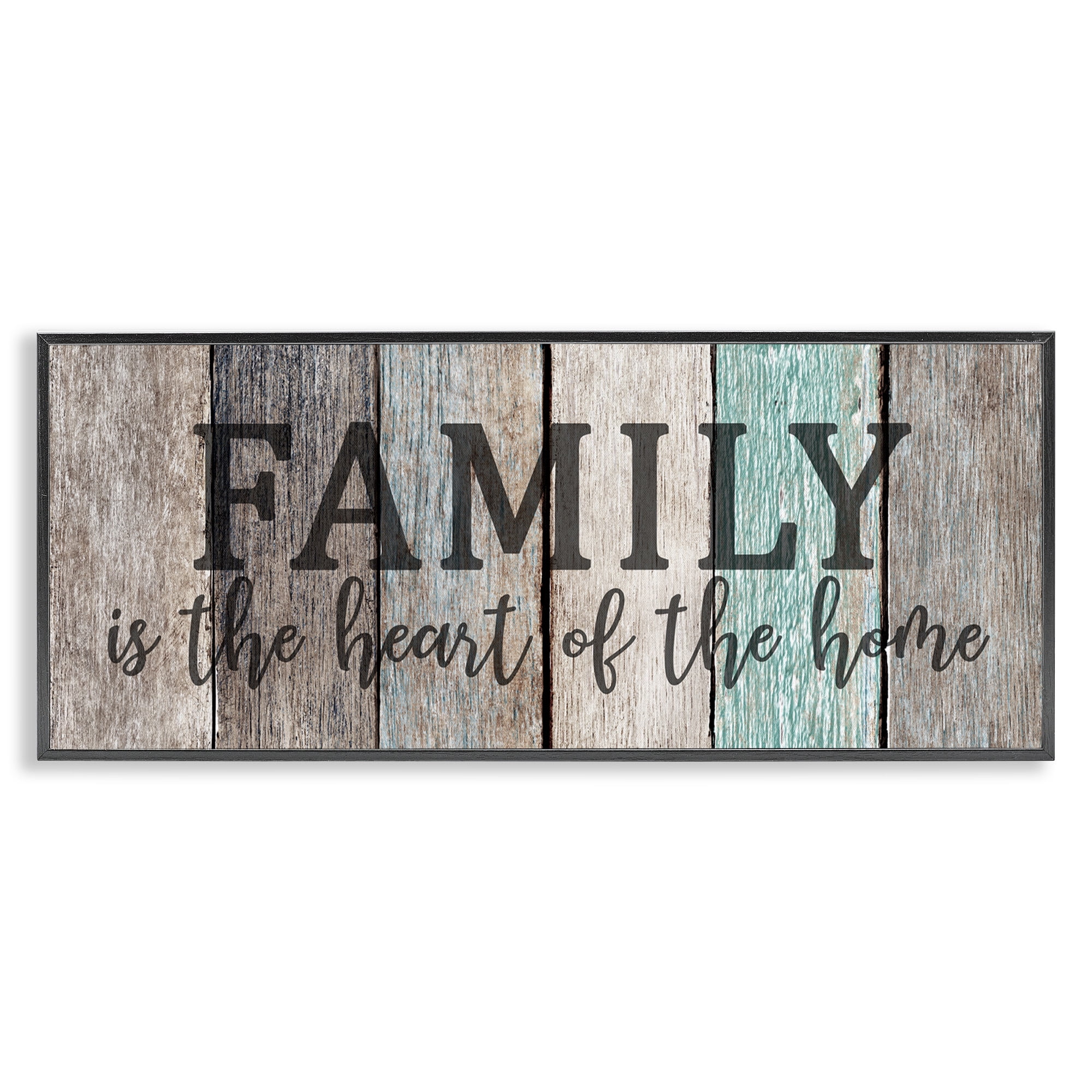 Stupell Industries Family is Heart of Home Quote Inspirational Painting Black Framed Art Print Wall Art, 24 x 10