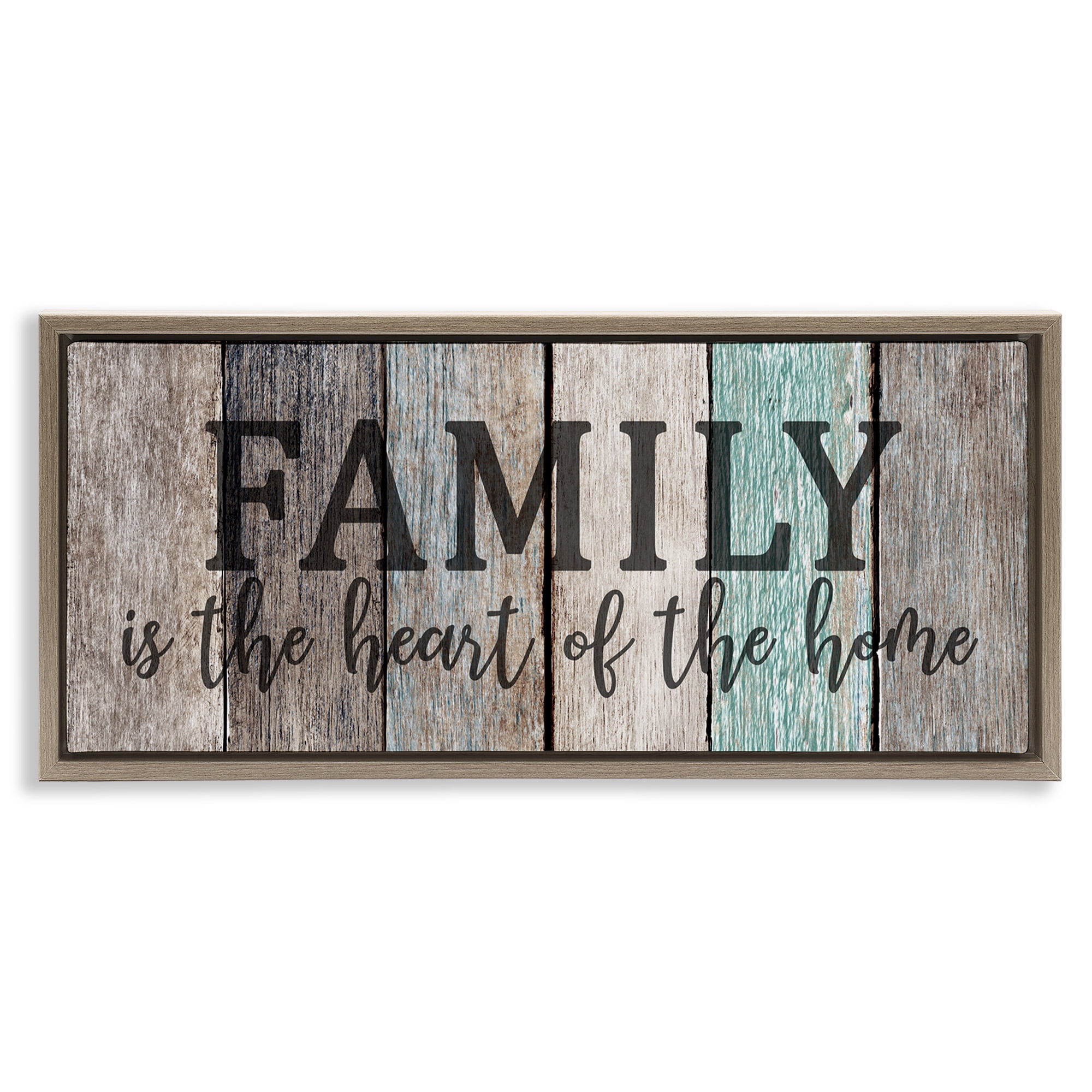 Stupell Industries Family is Heart of Home Quote Inspirational Painting Brown Floater Framed Canvas Art Print Wall Art, 25 x 11