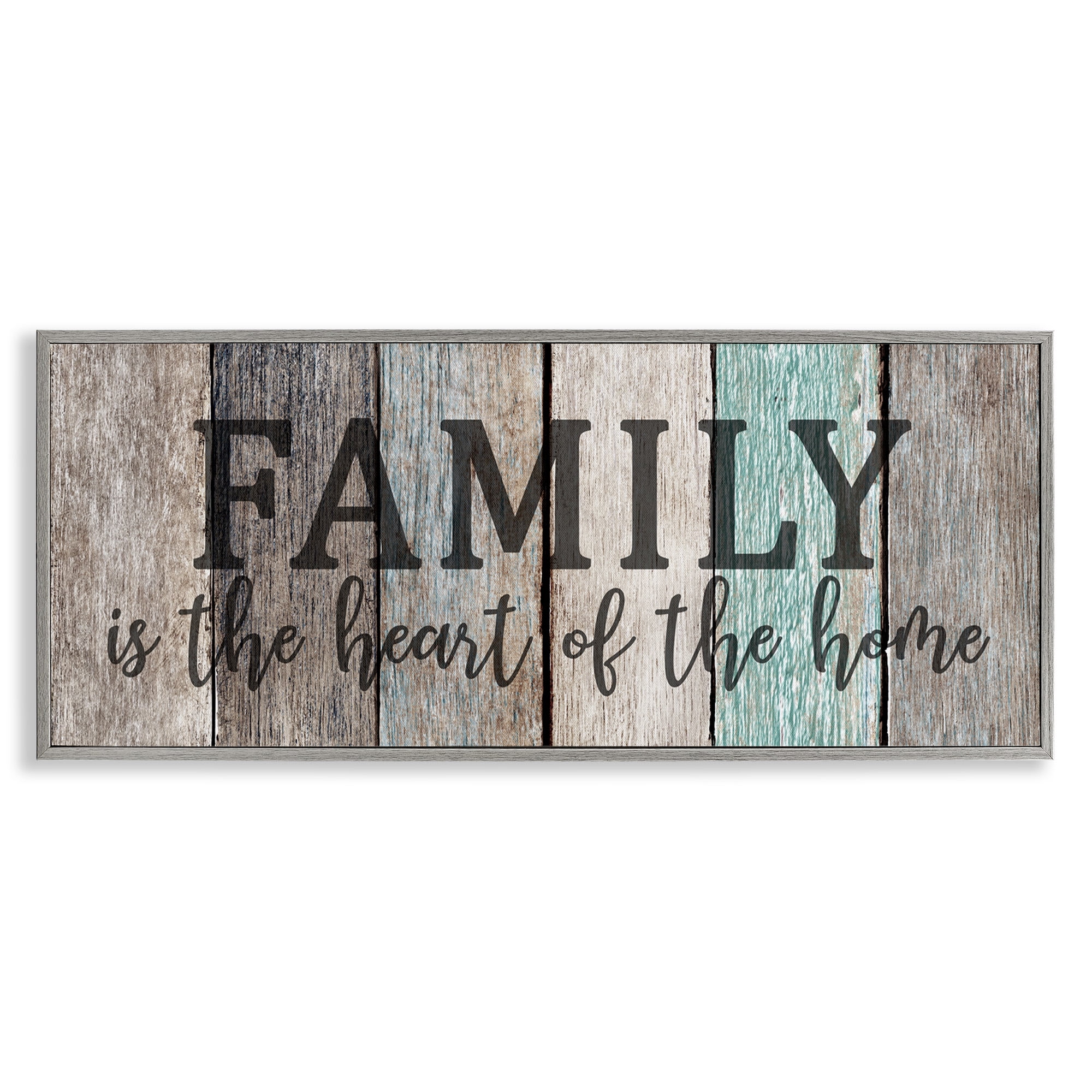 Stupell Industries Family is Heart of Home Quote Inspirational Painting Gray Framed Art Print Wall Art, 30 x 13