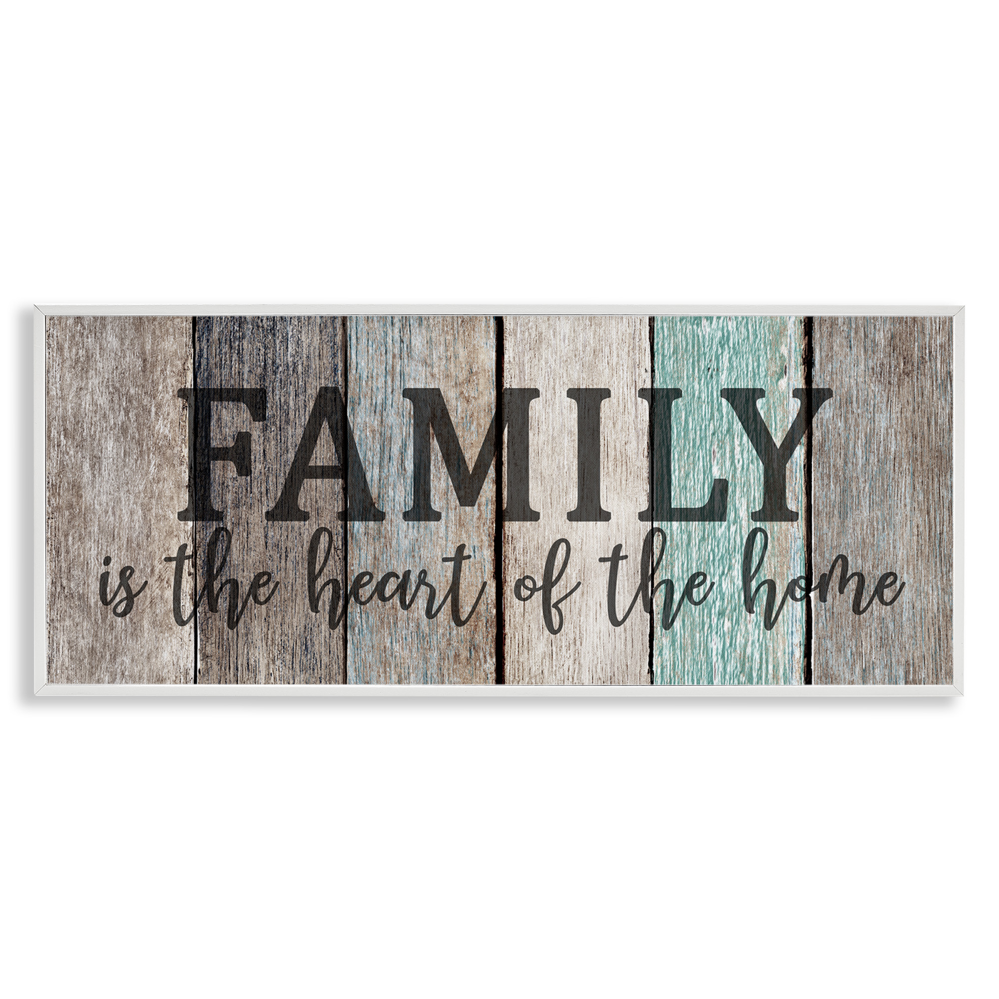 Stupell Industries Family is Heart of Home Quote Inspirational Painting White Framed Art Print Wall Art, 30 x 13
