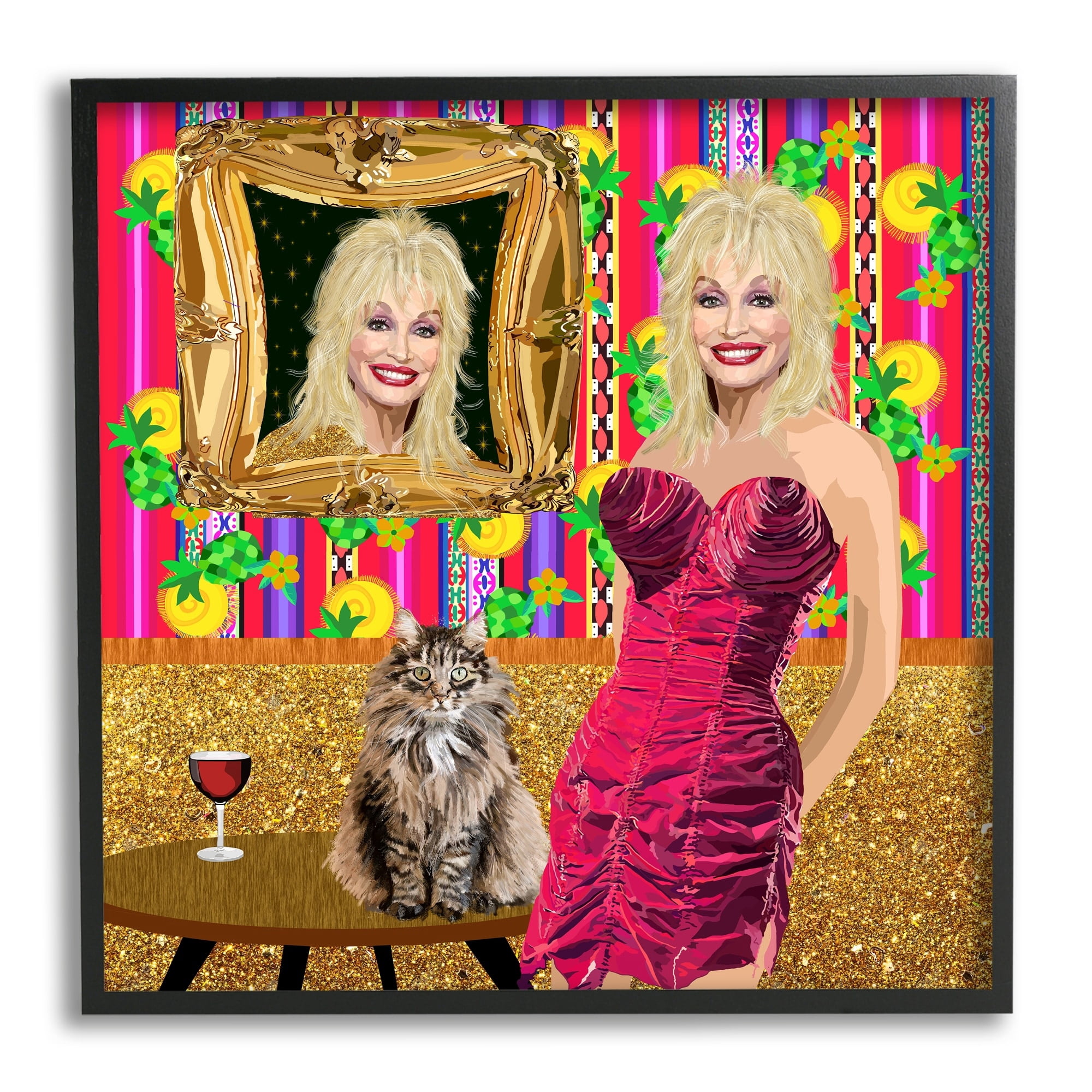 Stupell Industries Famous Country Singer Blonde Playful Dolly Abstract Pattern Graphic Art Black Framed Art Print Wall Art, 17x30, by Lynnda Takos