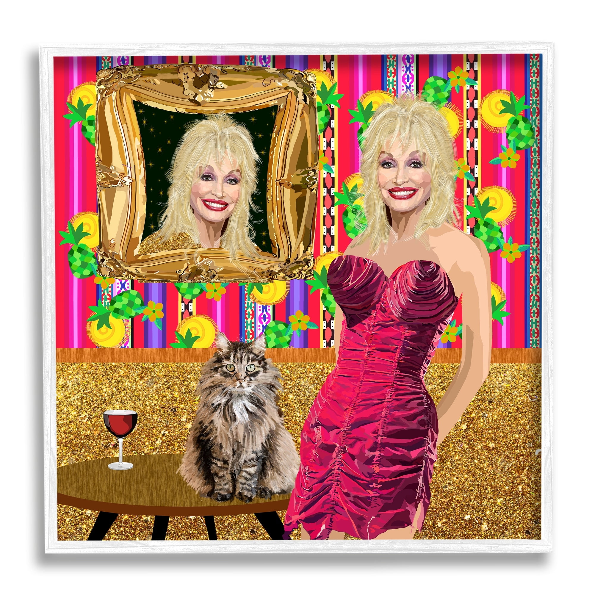 Stupell Industries Famous Country Singer Blonde Playful Dolly Abstract Pattern Graphic Art White Framed Art Print Wall Art, 12x12, by Lynnda Takos